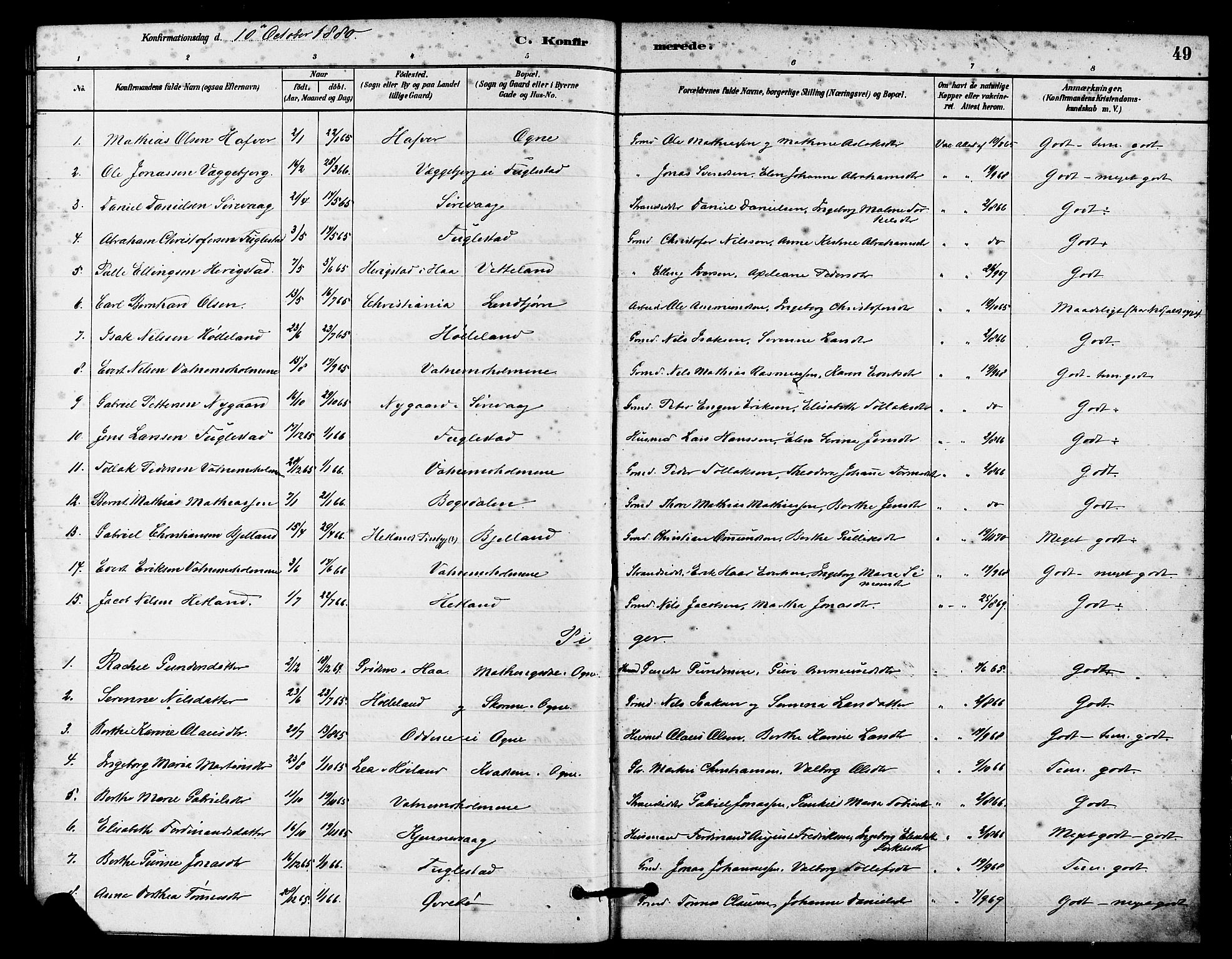 Eigersund sokneprestkontor, SAST/A-101807/S08/L0016: Parish register (official) no. A 16, 1879-1893, p. 49