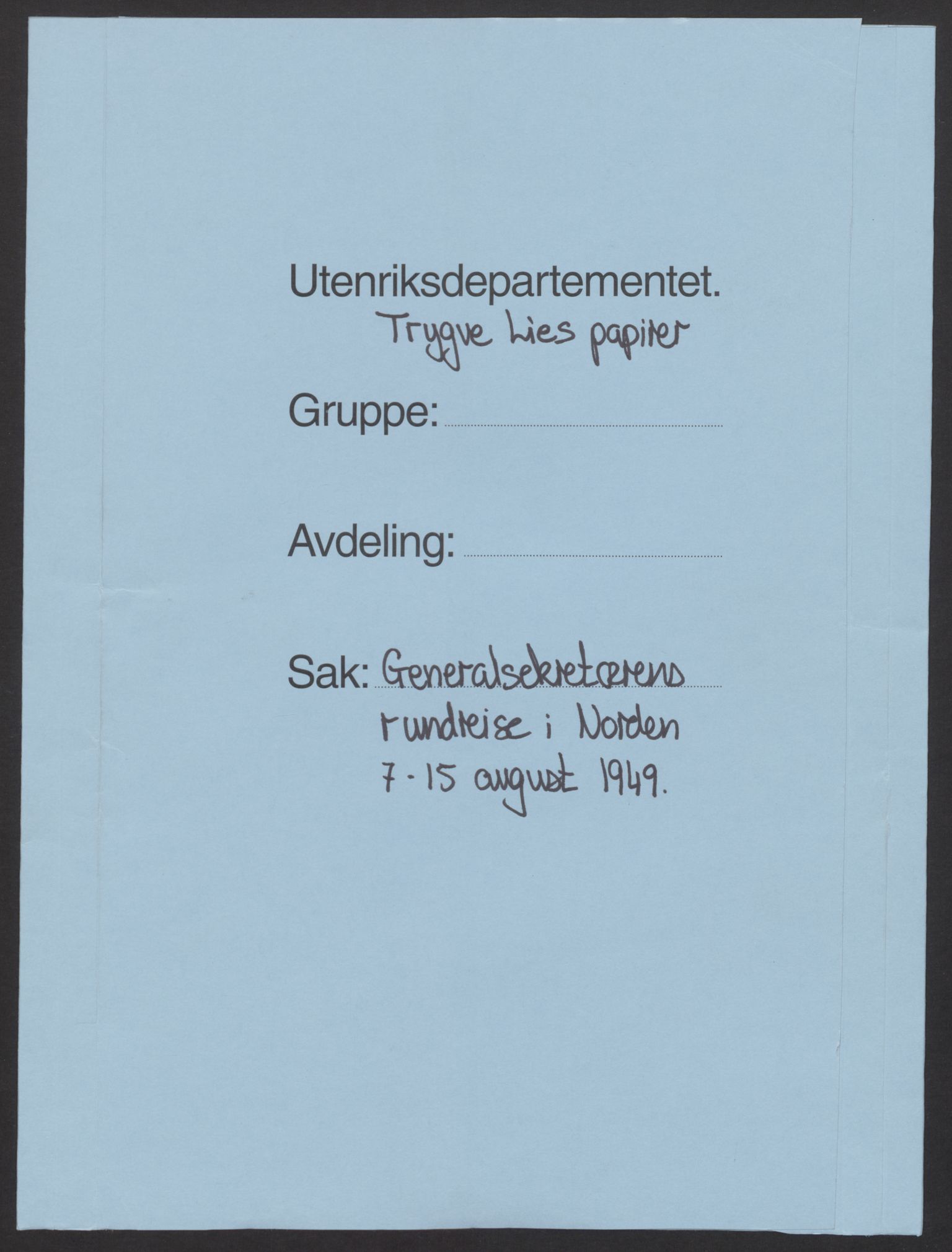 Lie, Trygve, RA/PA-1407/D/L0026: Generalsekretærens papirer., 1949, p. 1