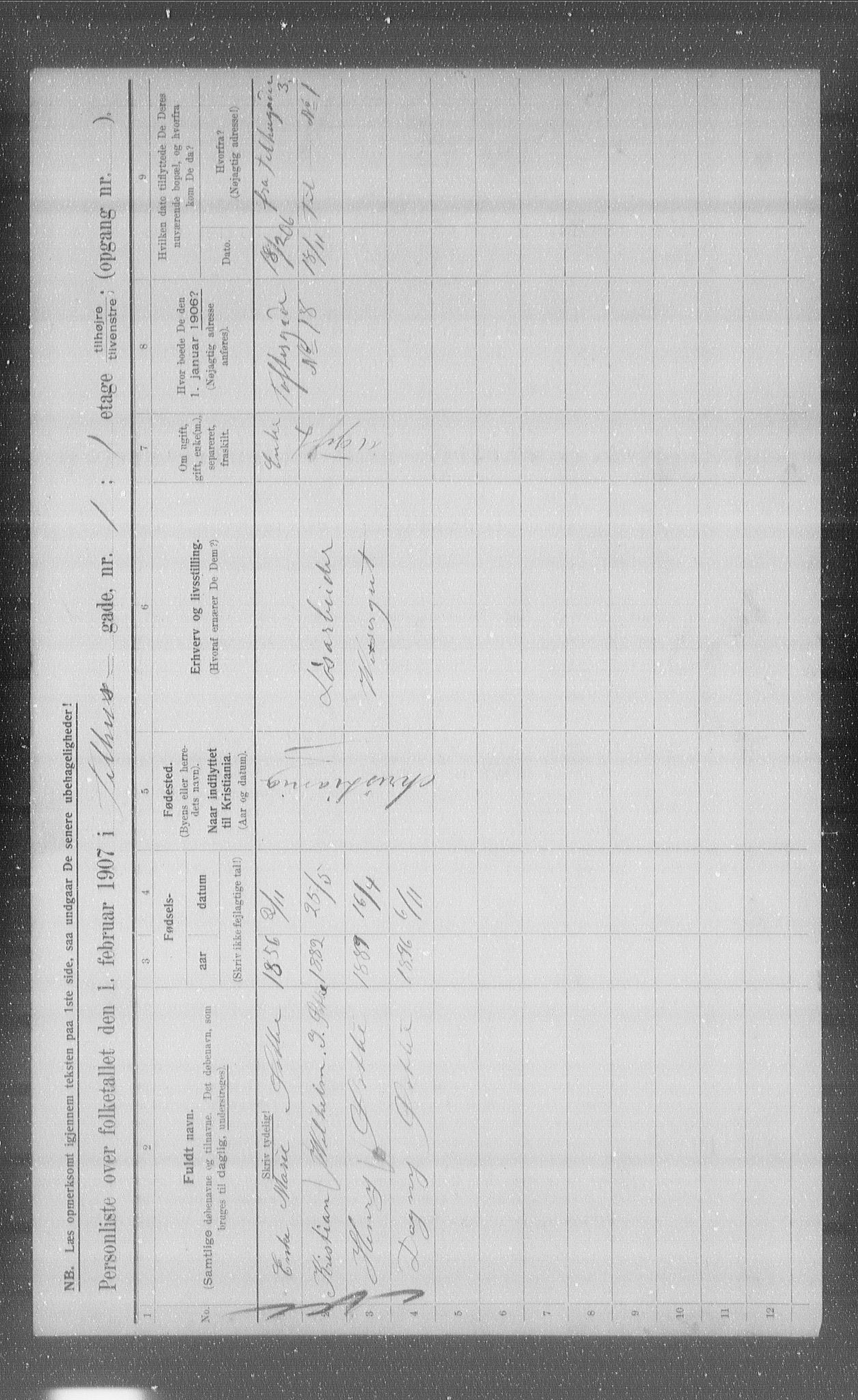 OBA, Municipal Census 1907 for Kristiania, 1907, p. 54719