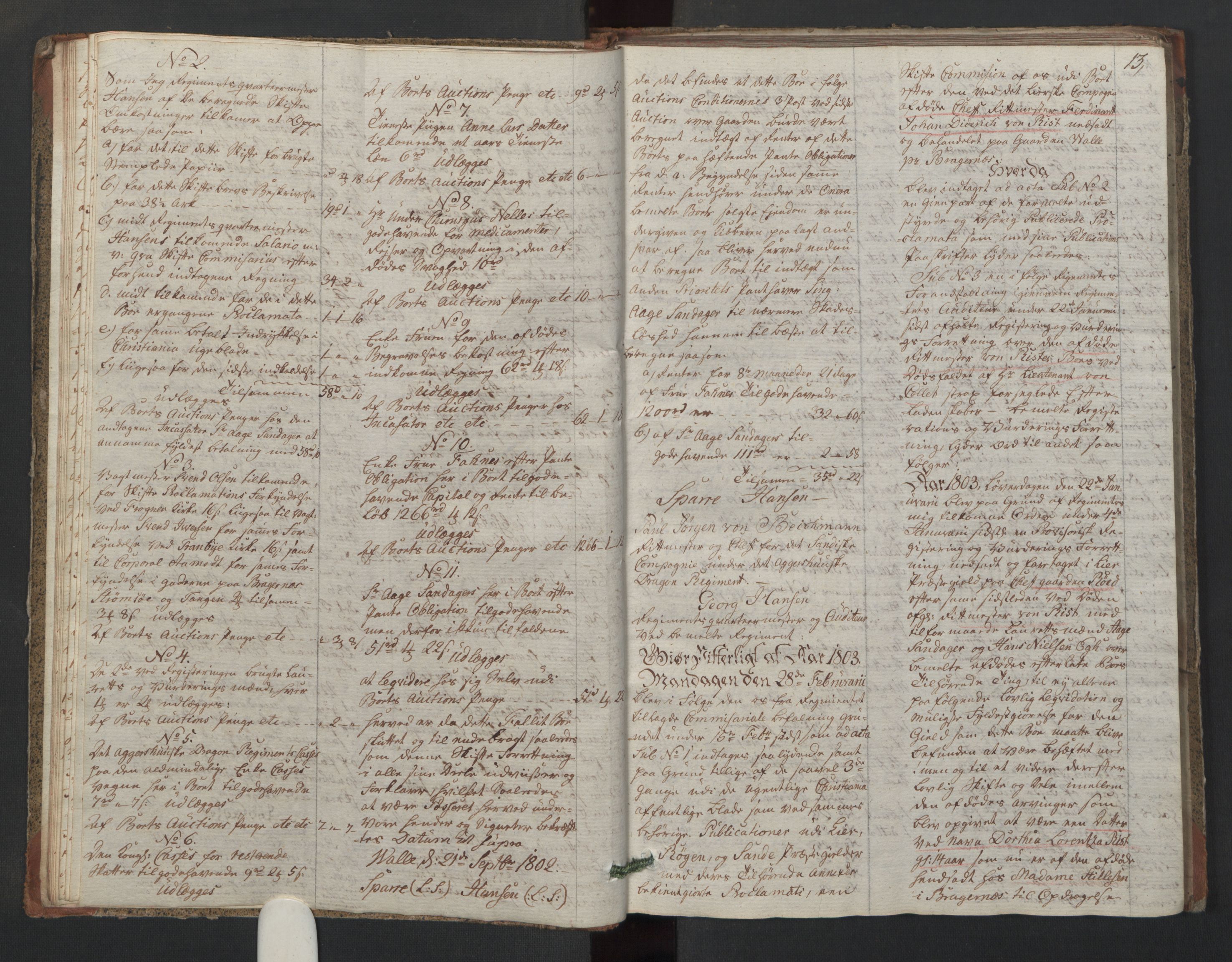 Forsvaret, Generalauditøren, AV/RA-RAFA-1772/F/Fj/Fjc/L0008: Skifteprotokol for akershusiske dragonregiment, 1801-1812, p. 12b-13a