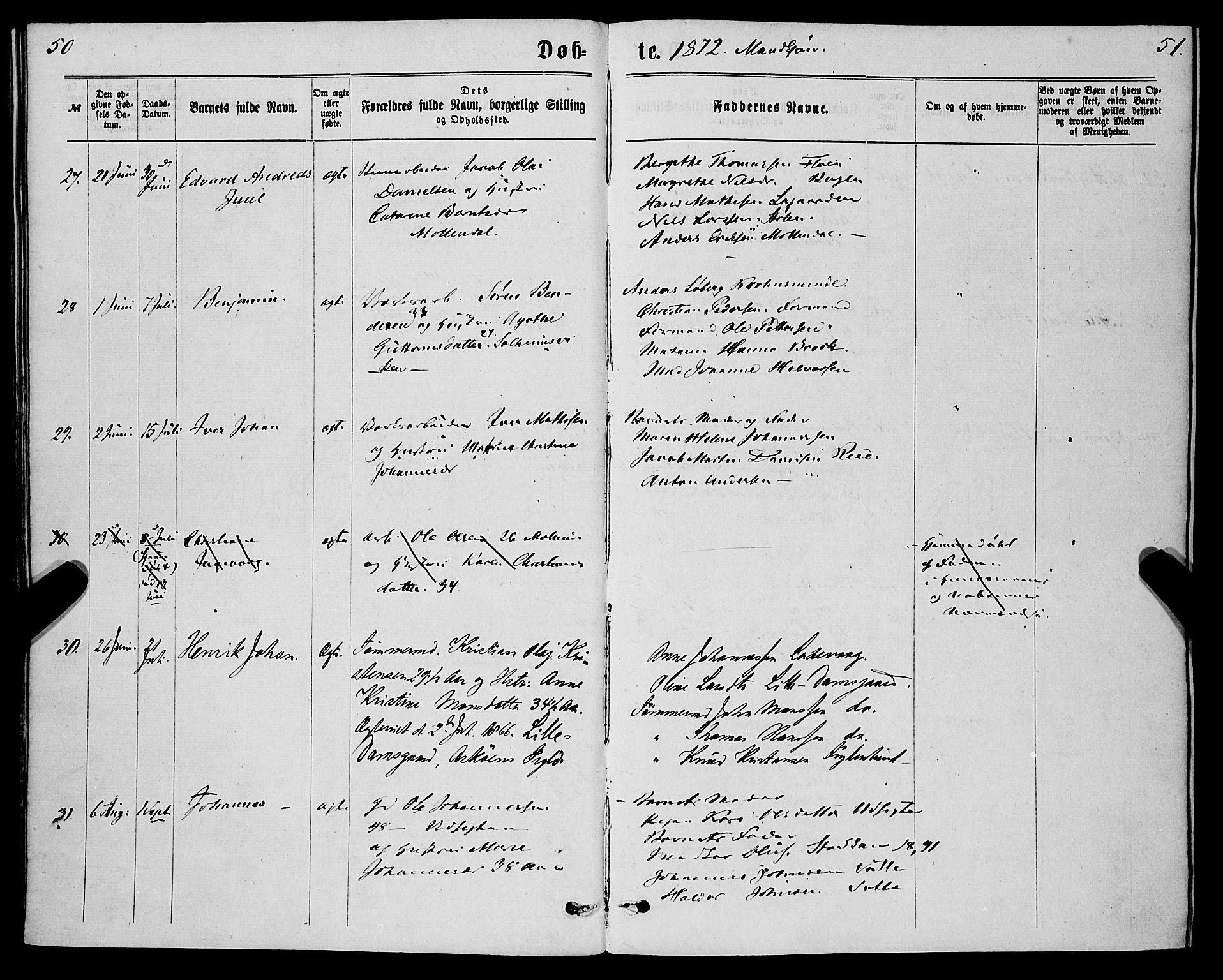 St. Jørgens hospital og Årstad sokneprestembete, AV/SAB-A-99934: Parish register (official) no. A 6, 1870-1878, p. 50-51