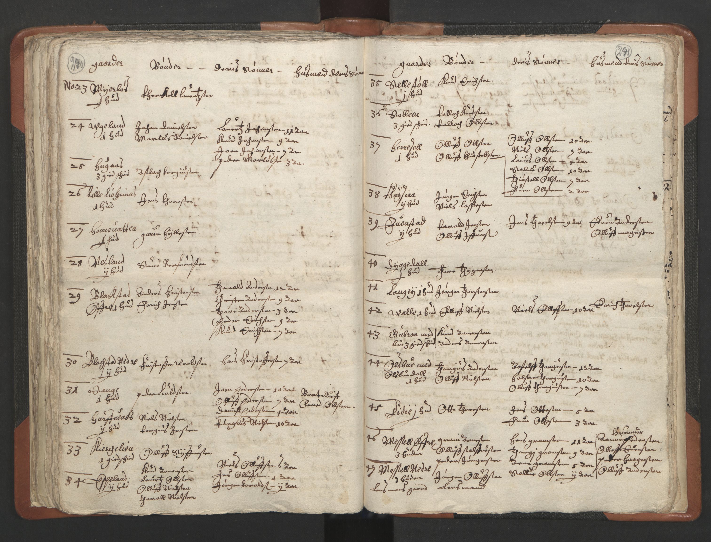 RA, Vicar's Census 1664-1666, no. 13: Nedenes deanery, 1664-1666, p. 240-241