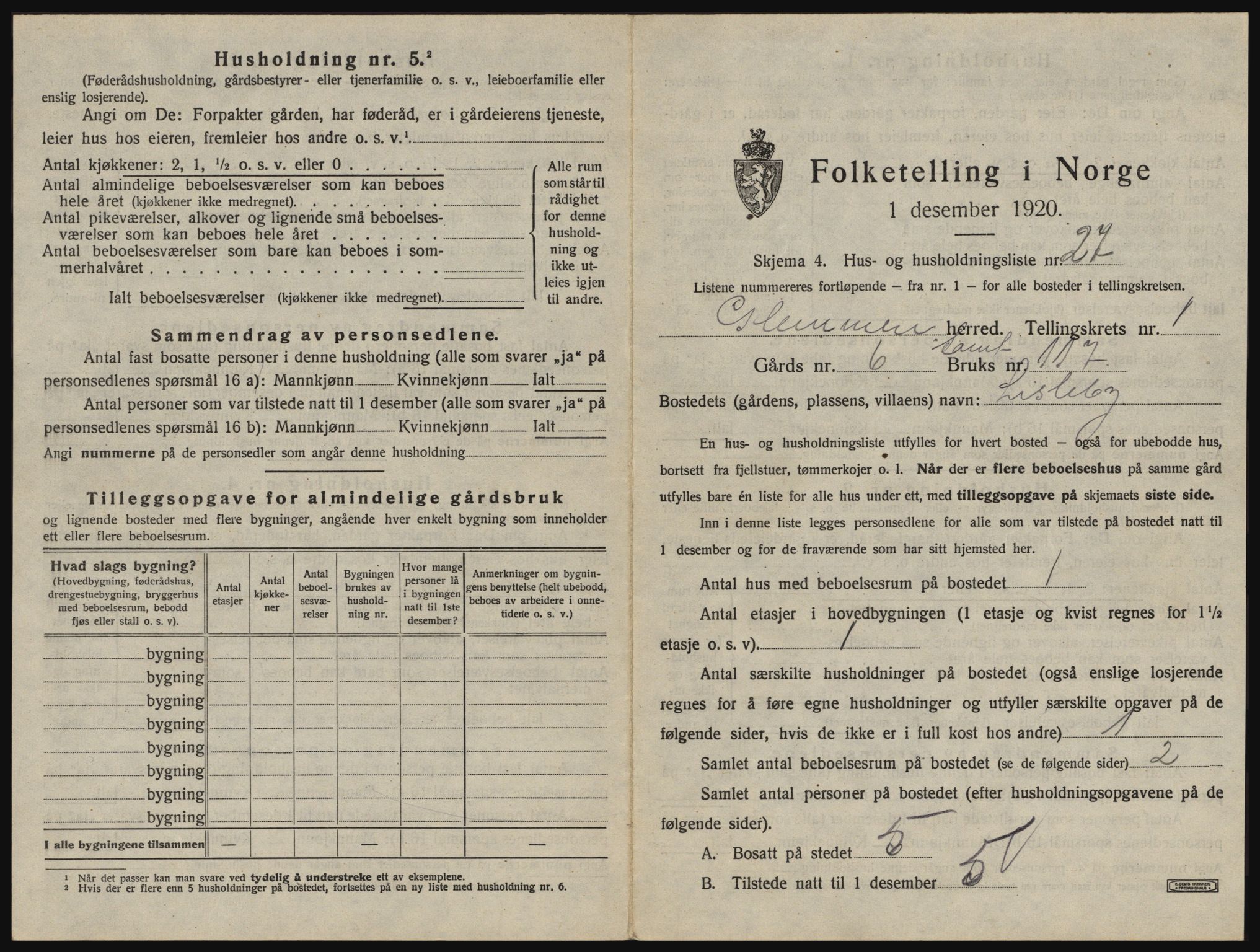 SAO, 1920 census for Glemmen, 1920, p. 115