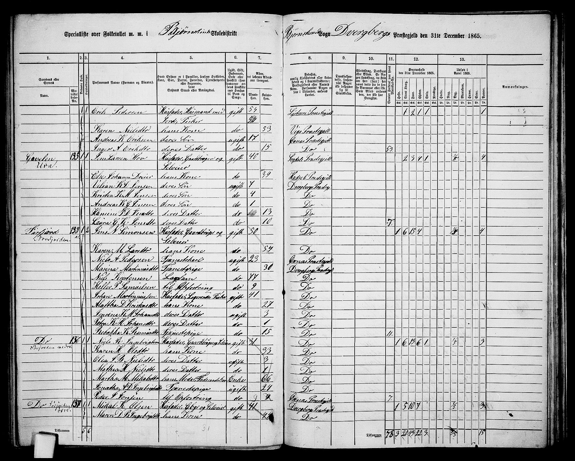 RA, 1865 census for Dverberg, 1865, p. 44