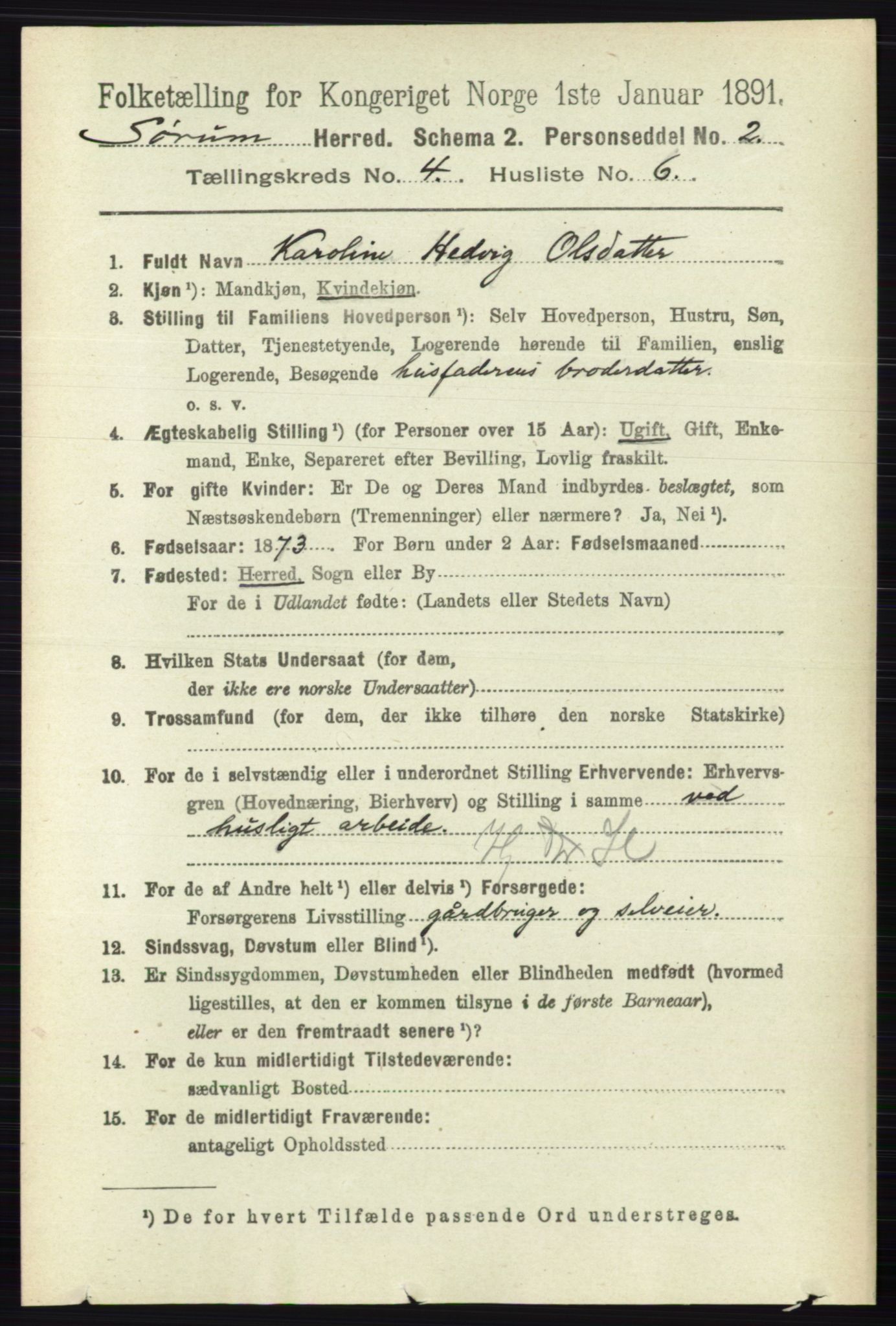RA, 1891 census for 0226 Sørum, 1891, p. 1913