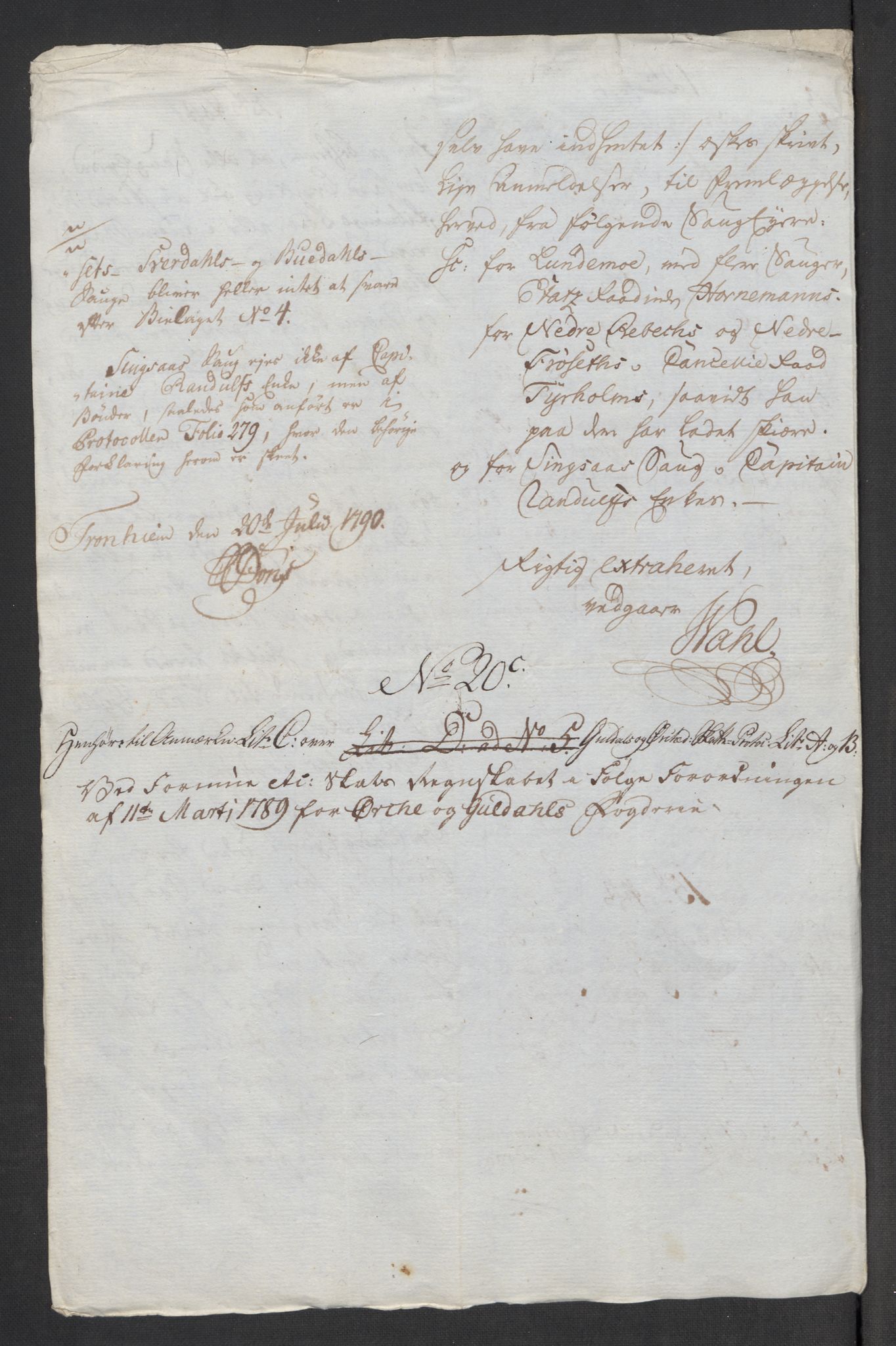 Rentekammeret inntil 1814, Reviderte regnskaper, Mindre regnskaper, AV/RA-EA-4068/Rf/Rfe/L0032: Numedal og Sandsvær fogderi, Orkdal og Gauldal fogderi, 1789, p. 179