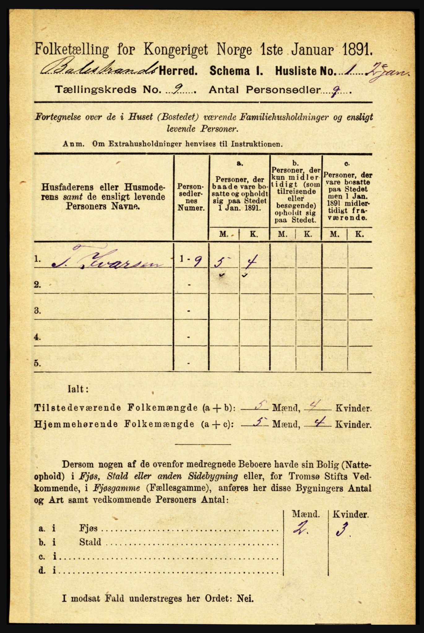 RA, 1891 census for 1418 Balestrand, 1891, p. 2014