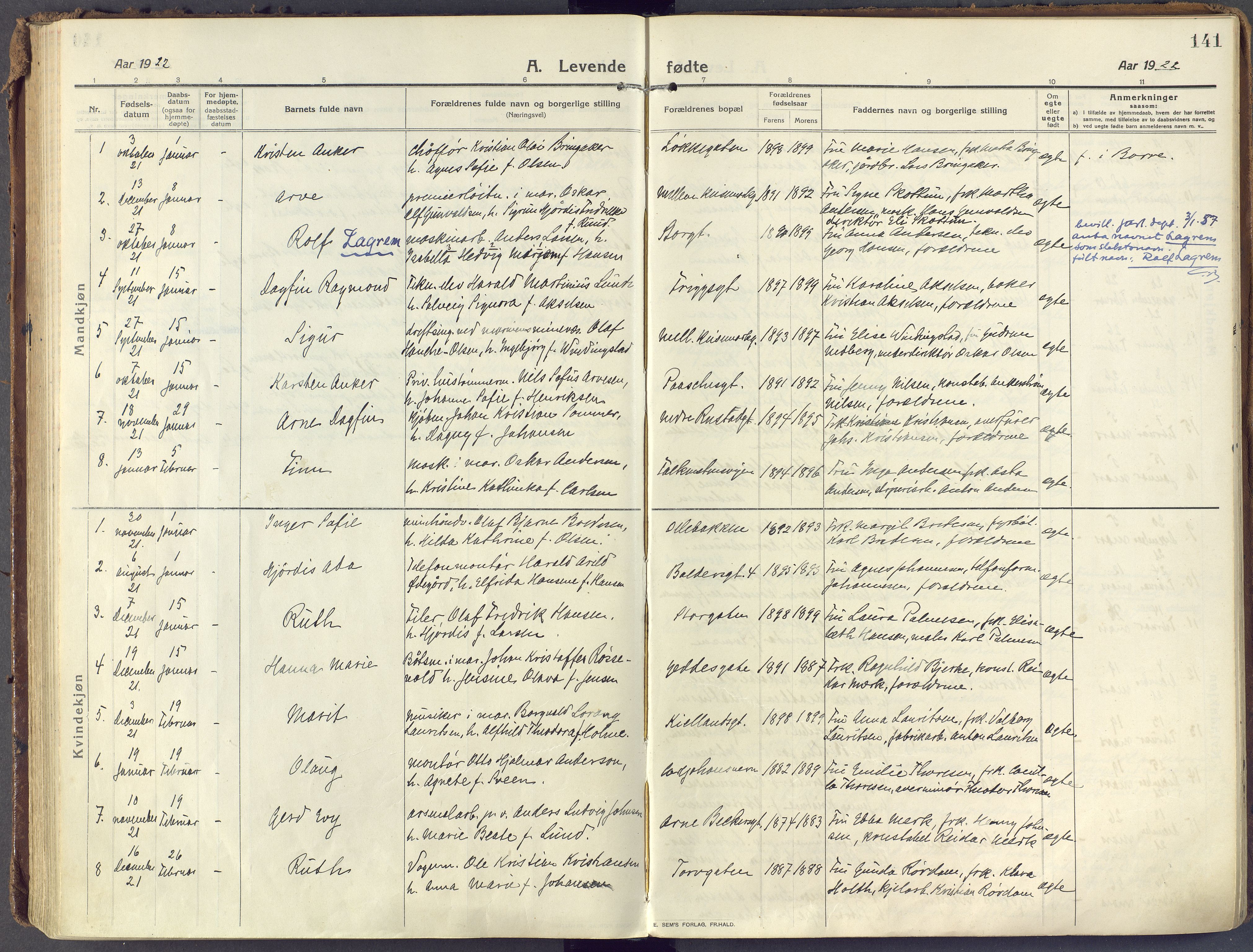 Horten kirkebøker, SAKO/A-348/F/Fa/L0012: Parish register (official) no. 12, 1913-1926, p. 141