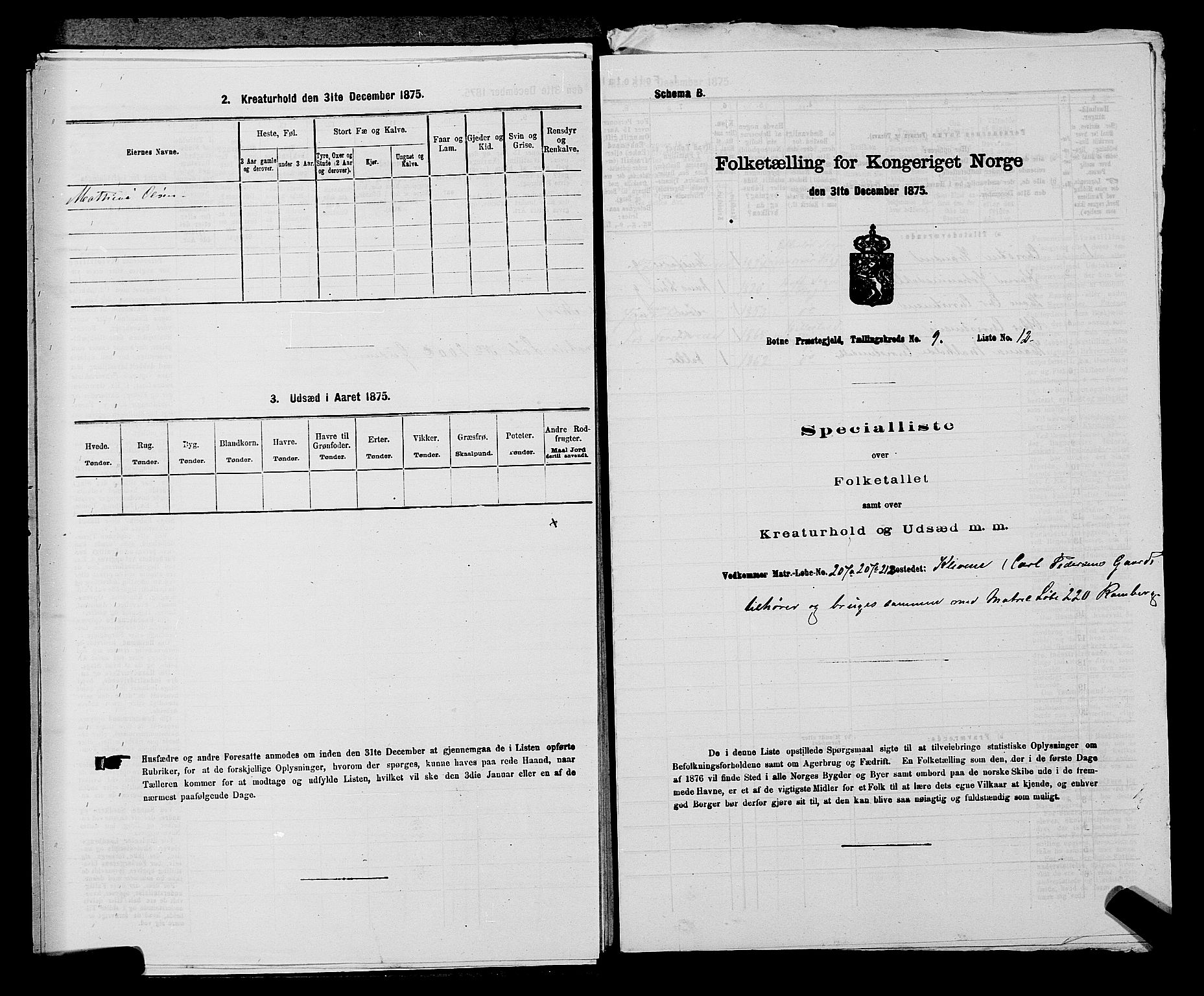 SAKO, 1875 census for 0715P Botne, 1875, p. 742