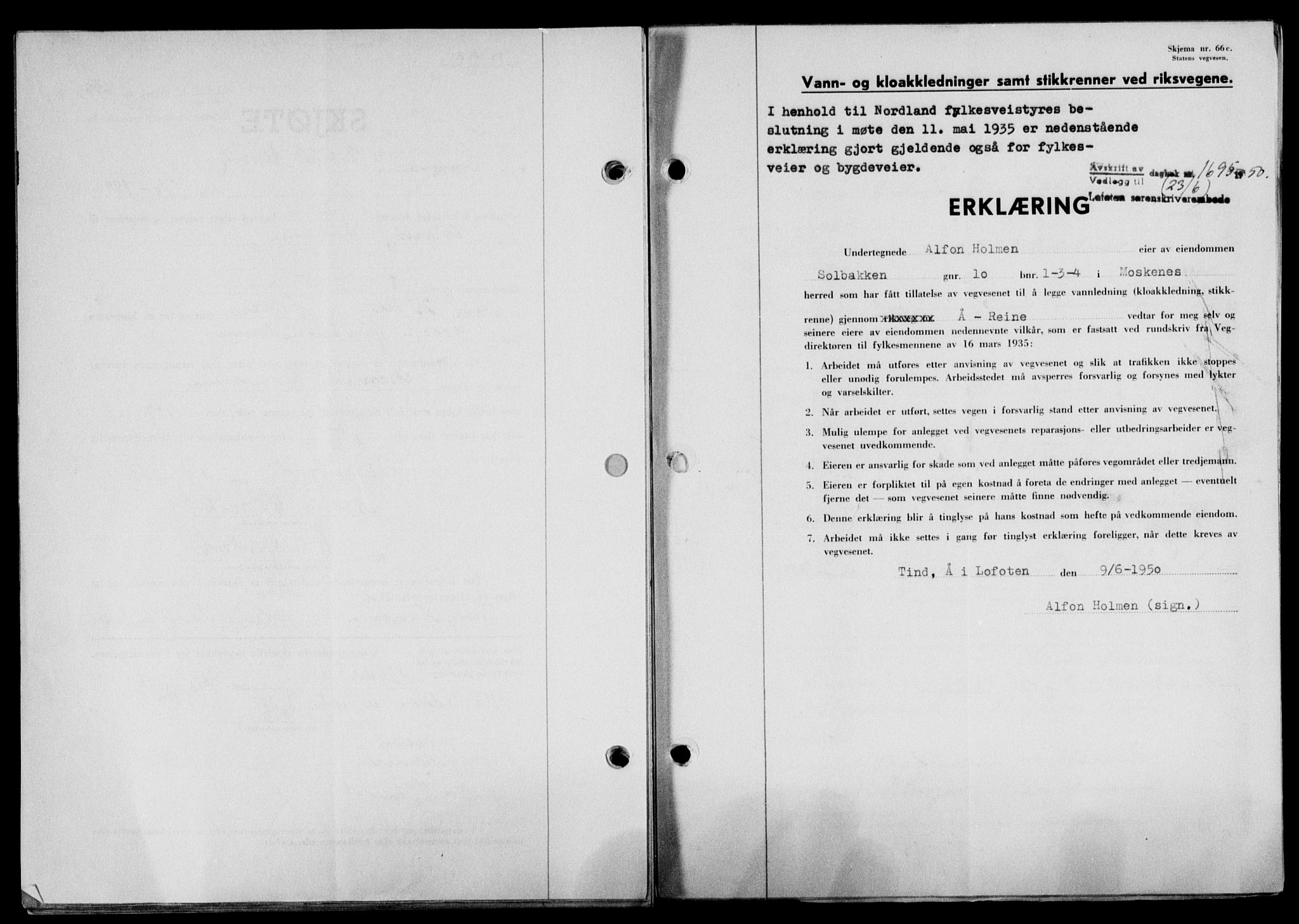 Lofoten sorenskriveri, SAT/A-0017/1/2/2C/L0023a: Mortgage book no. 23a, 1950-1950, Diary no: : 1695/1950
