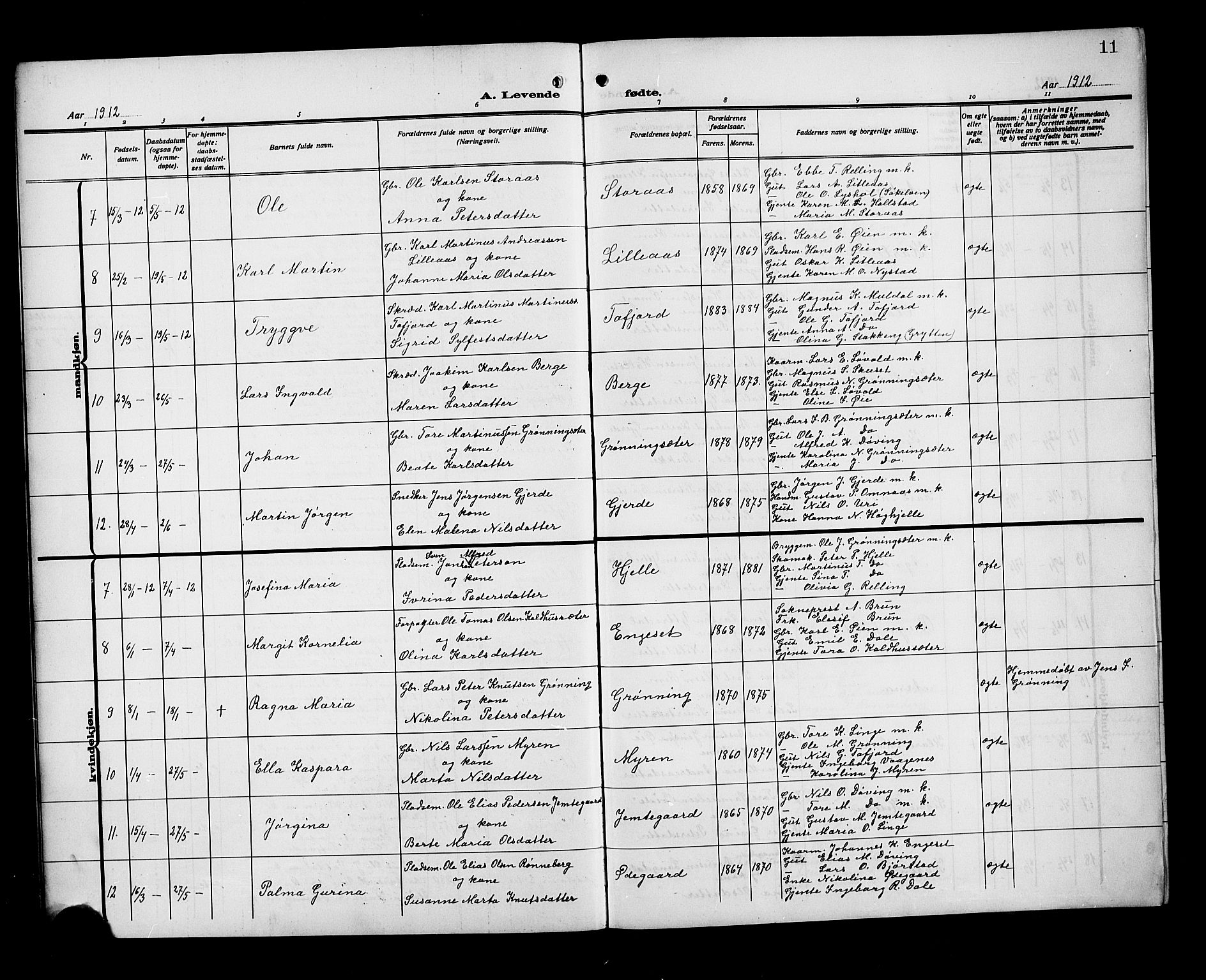 Ministerialprotokoller, klokkerbøker og fødselsregistre - Møre og Romsdal, SAT/A-1454/519/L0265: Parish register (copy) no. 519C06, 1911-1921, p. 11