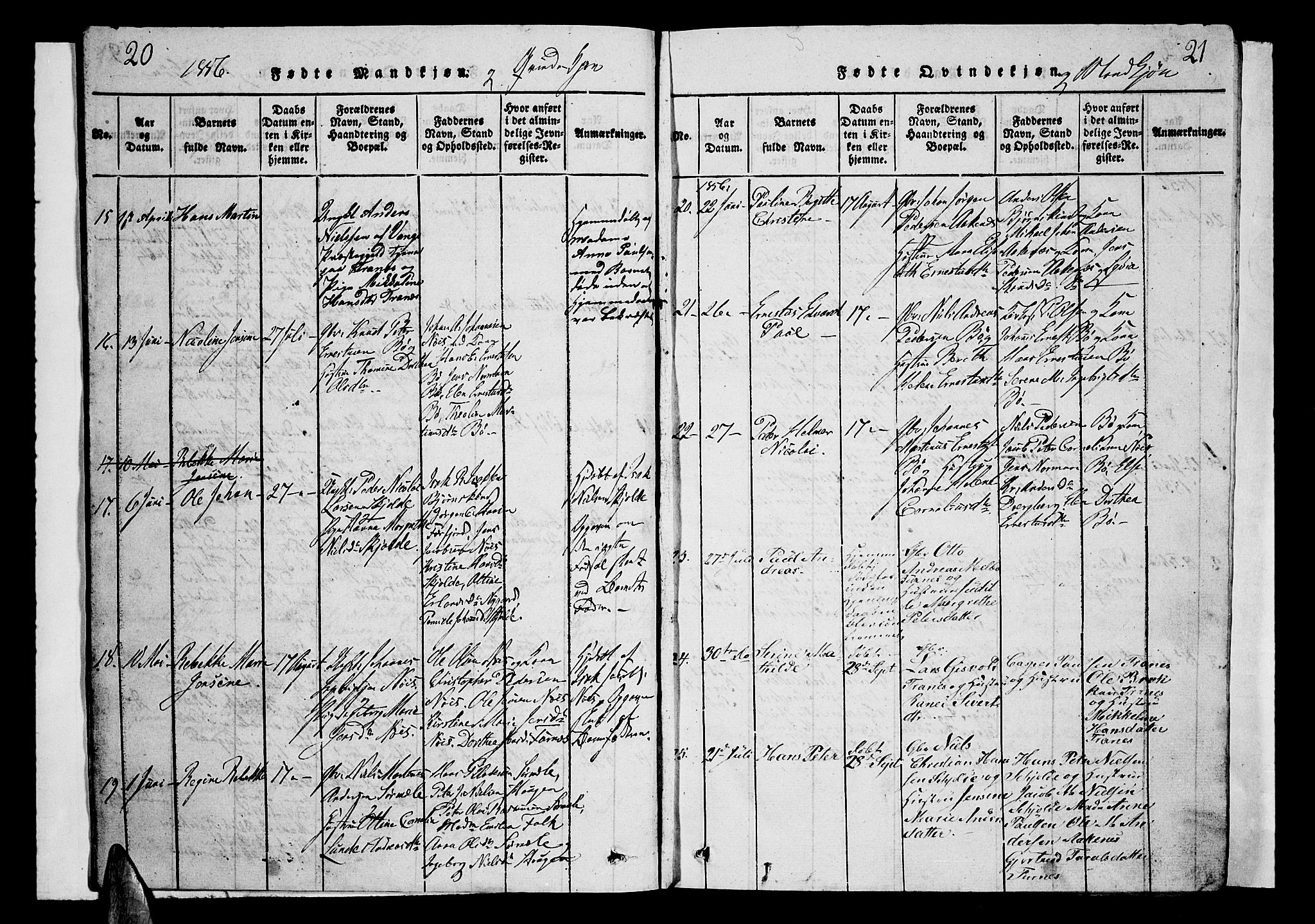 Ministerialprotokoller, klokkerbøker og fødselsregistre - Nordland, SAT/A-1459/899/L1446: Parish register (copy) no. 899C01, 1820-1868, p. 20-21