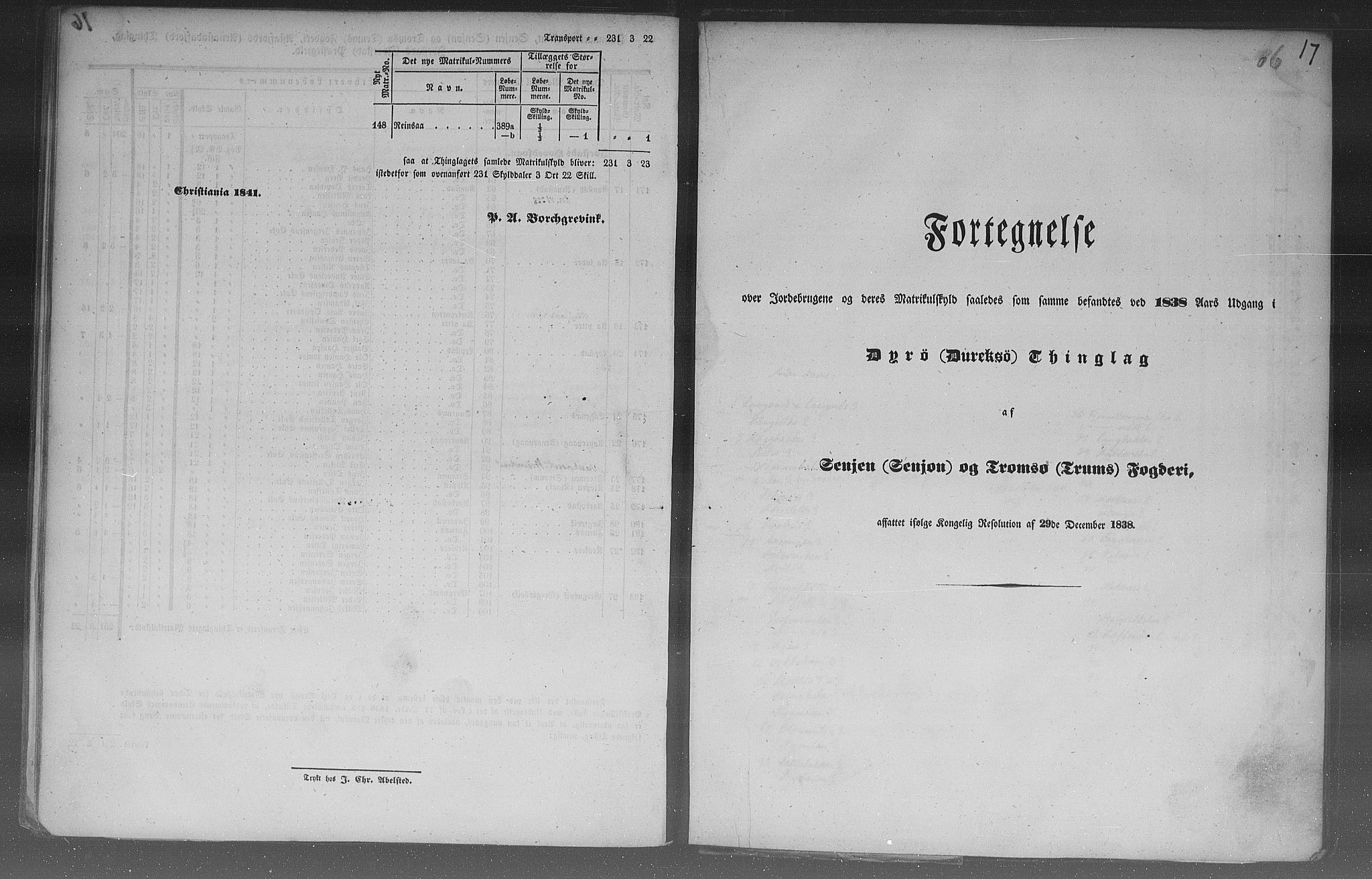 Rygh, AV/RA-PA-0034/F/Fb/L0015/0003: Matrikkelen for 1838 / Matrikkelen for 1838 - Tromsø amt (Troms fylke), 1838, p. 17a