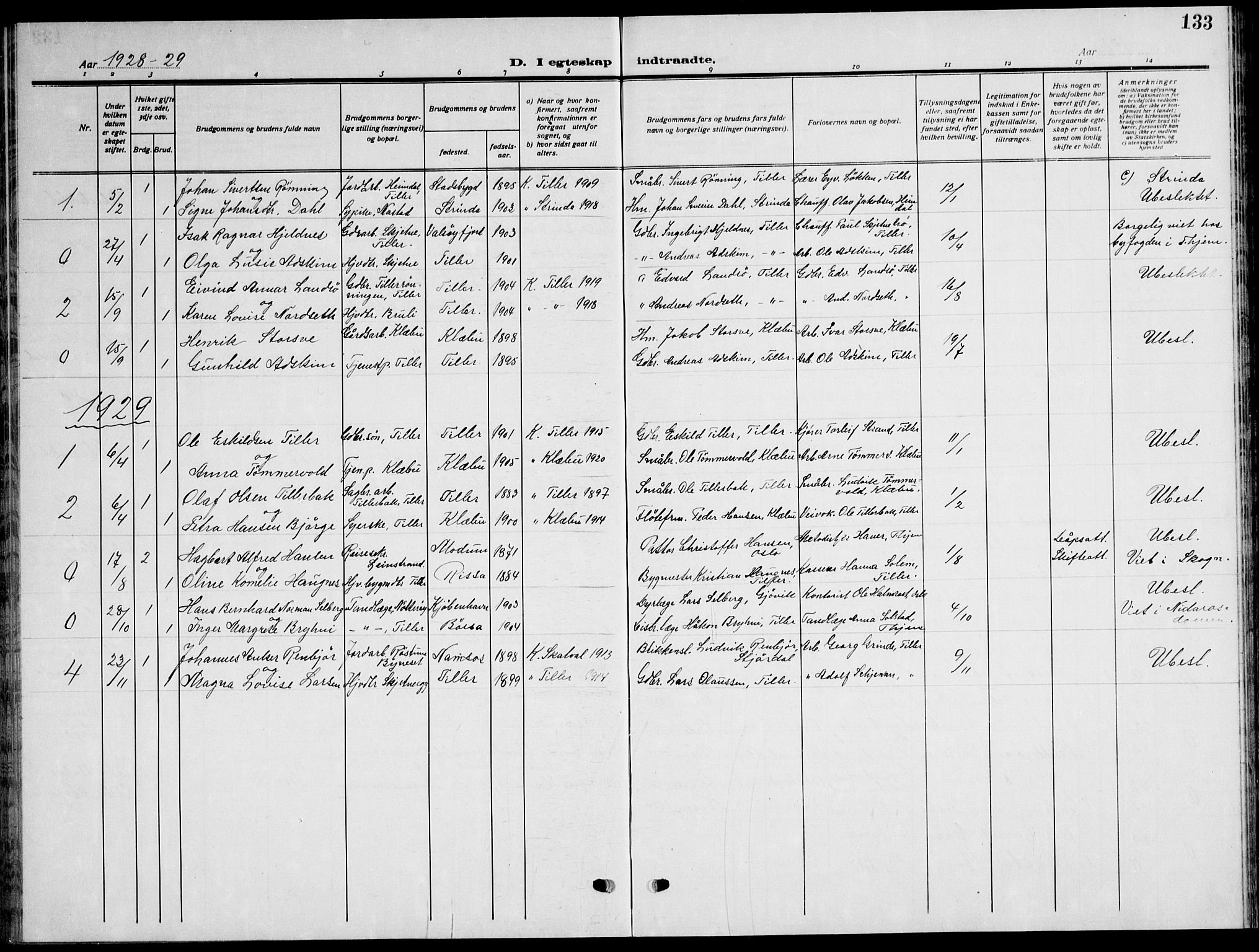 Ministerialprotokoller, klokkerbøker og fødselsregistre - Sør-Trøndelag, AV/SAT-A-1456/621/L0462: Parish register (copy) no. 621C05, 1915-1945, p. 133