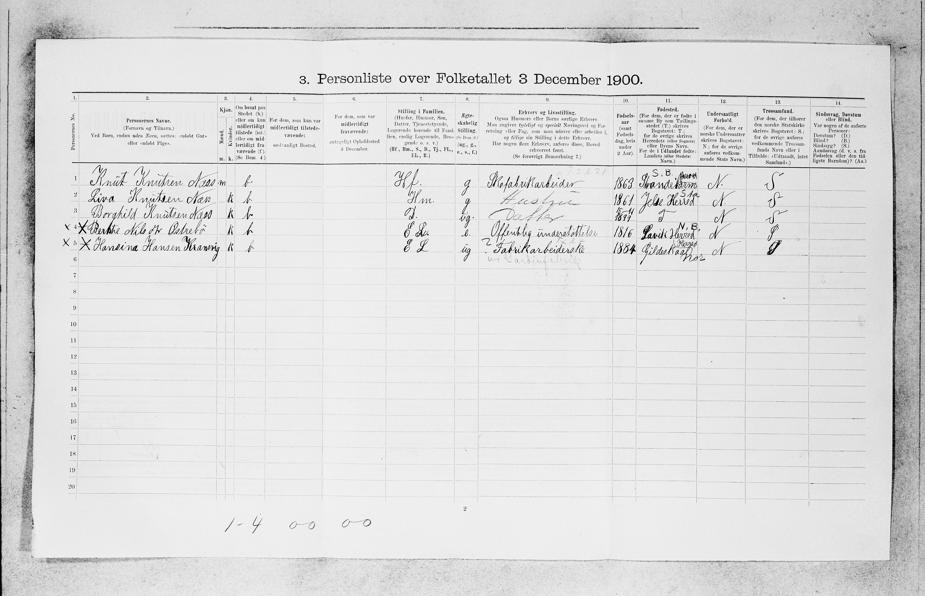 SAB, 1900 census for Bergen, 1900, p. 19992