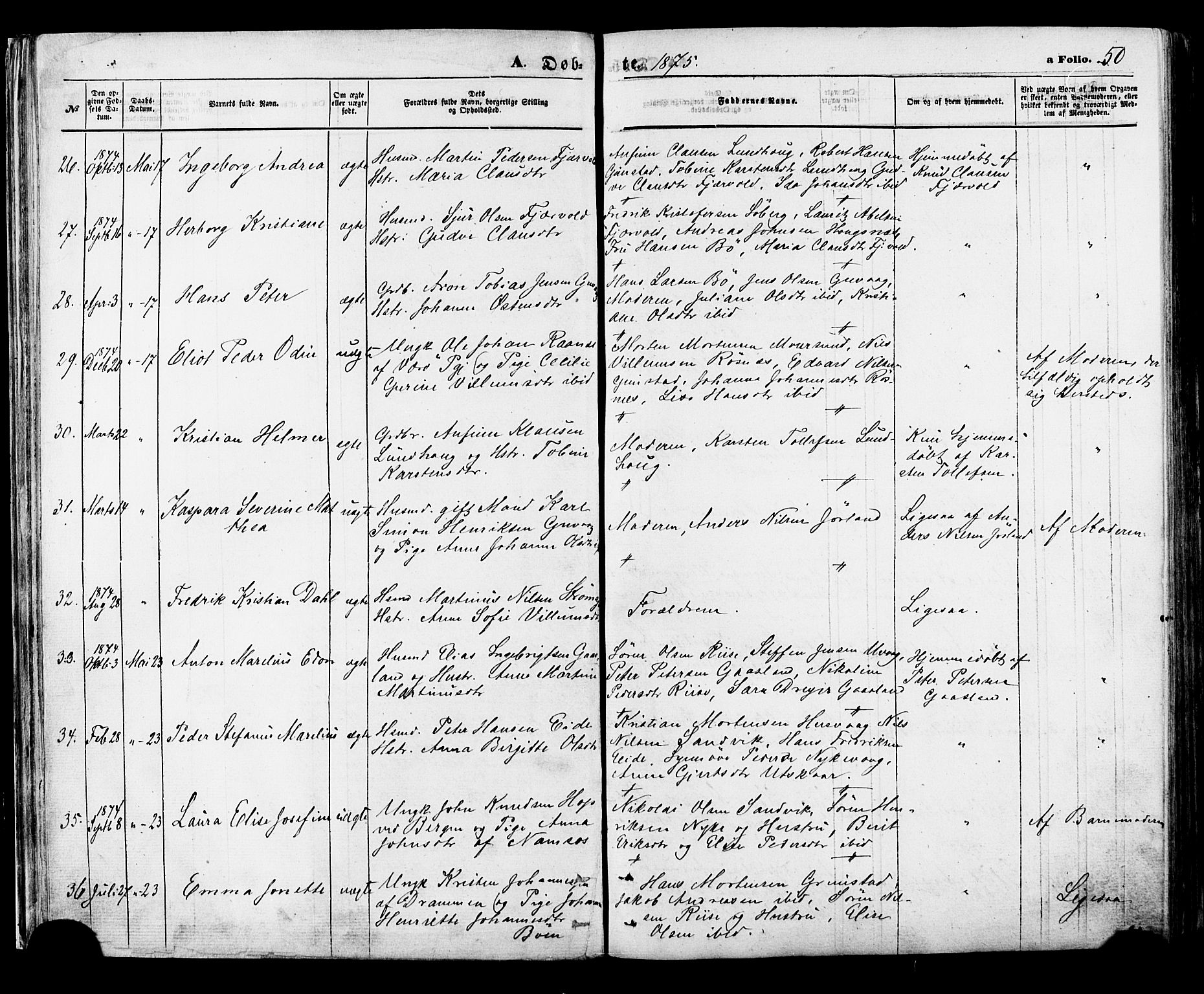 Ministerialprotokoller, klokkerbøker og fødselsregistre - Nordland, AV/SAT-A-1459/891/L1301: Parish register (official) no. 891A06, 1870-1878, p. 50