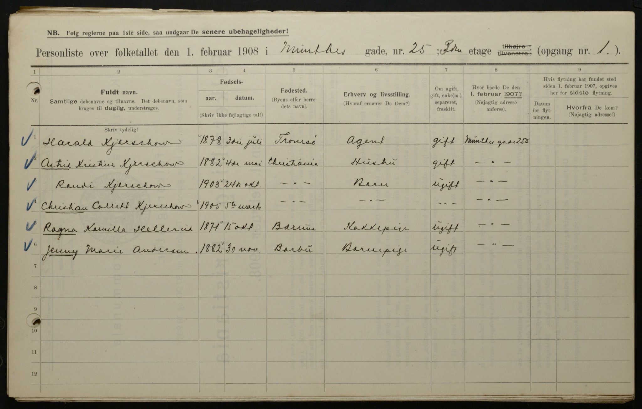 OBA, Municipal Census 1908 for Kristiania, 1908, p. 61014