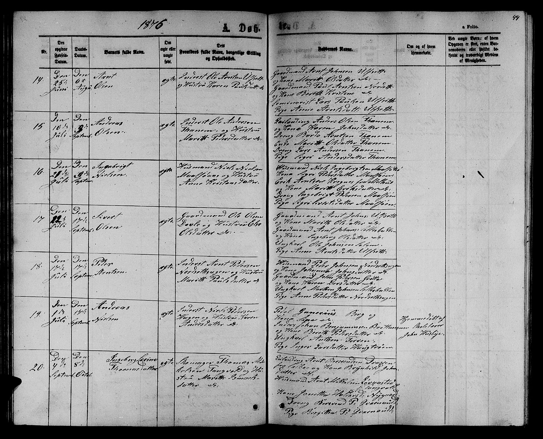 Ministerialprotokoller, klokkerbøker og fødselsregistre - Sør-Trøndelag, SAT/A-1456/618/L0451: Parish register (copy) no. 618C02, 1865-1883, p. 44