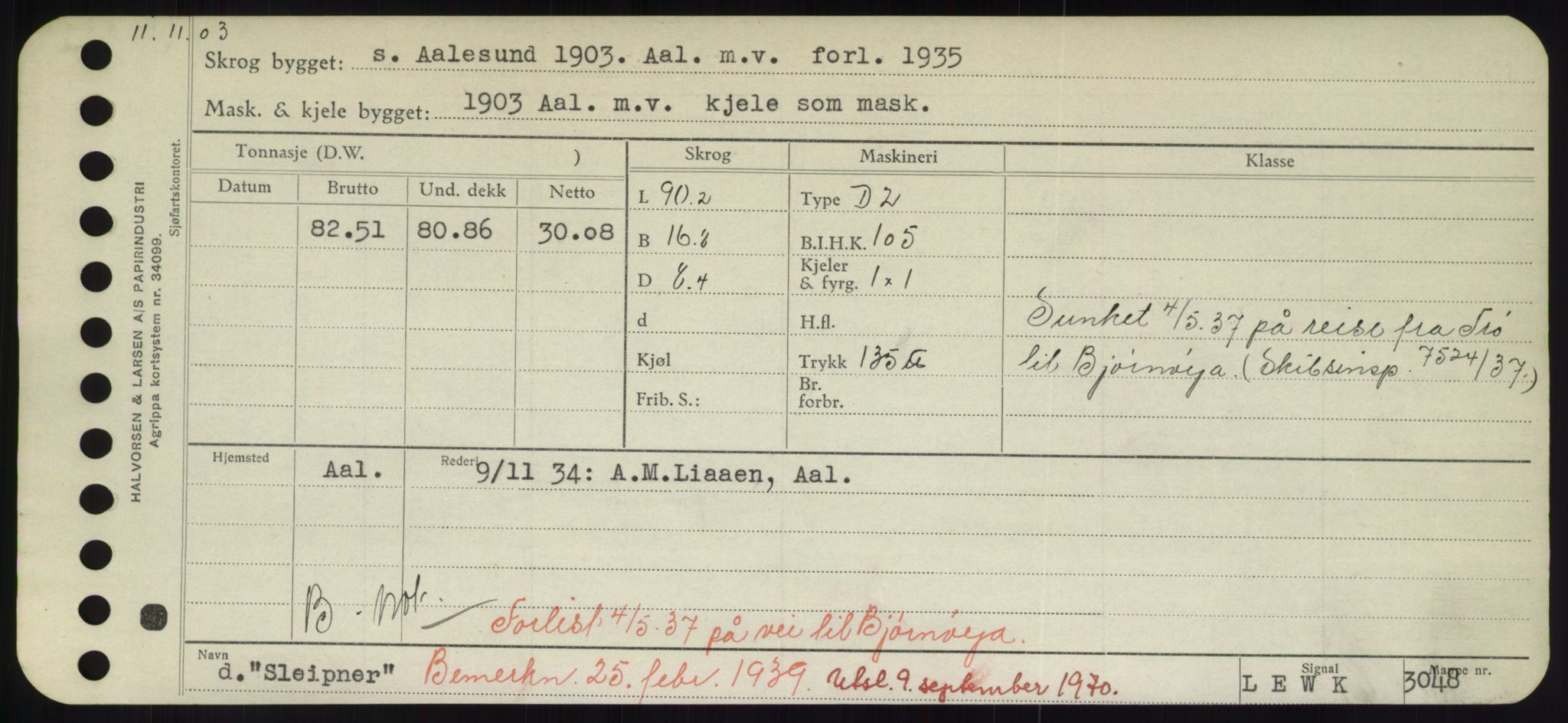 Sjøfartsdirektoratet med forløpere, Skipsmålingen, RA/S-1627/H/Hd/L0034: Fartøy, Sk-Slå, p. 393