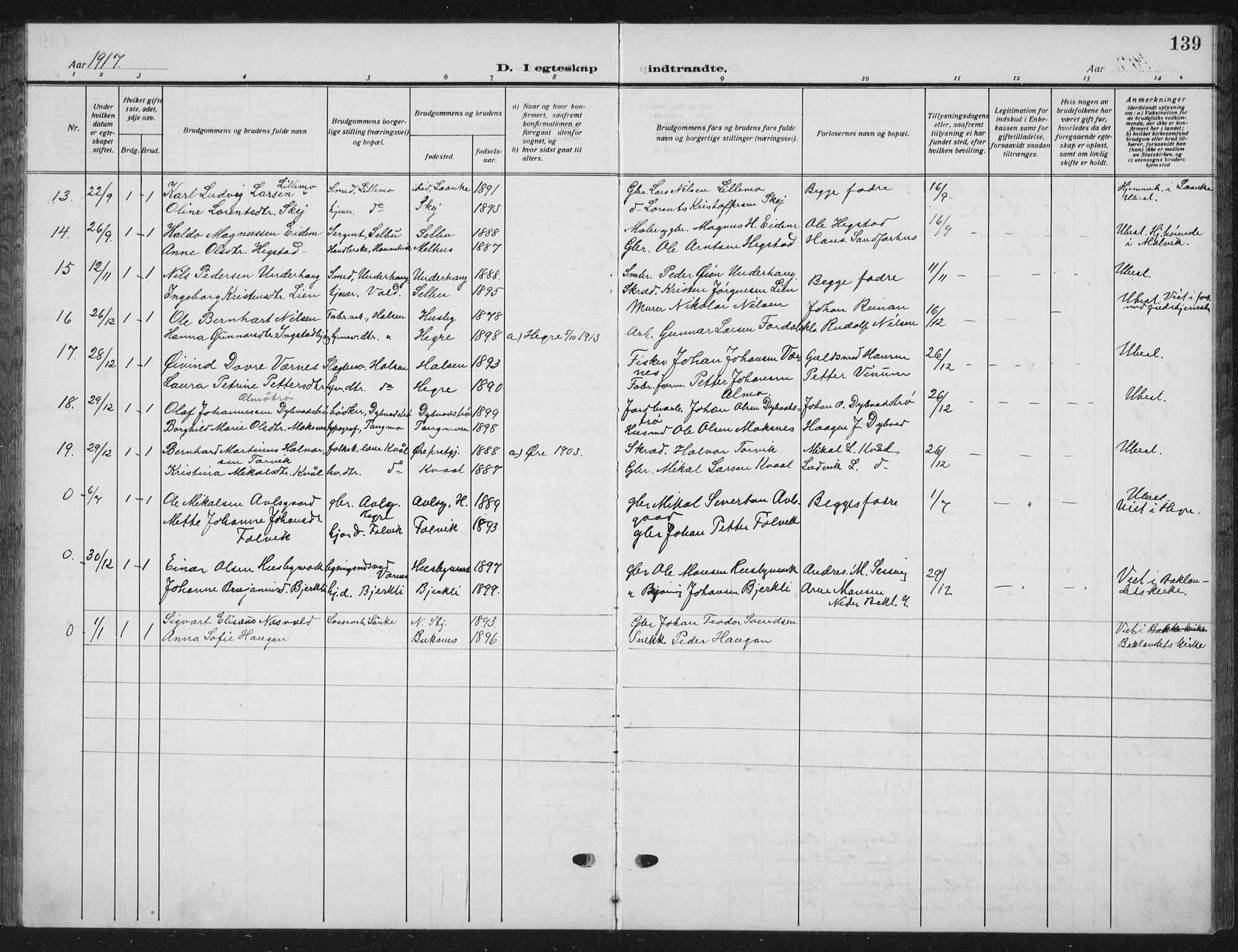 Ministerialprotokoller, klokkerbøker og fødselsregistre - Nord-Trøndelag, AV/SAT-A-1458/709/L0088: Parish register (copy) no. 709C02, 1914-1934, p. 139