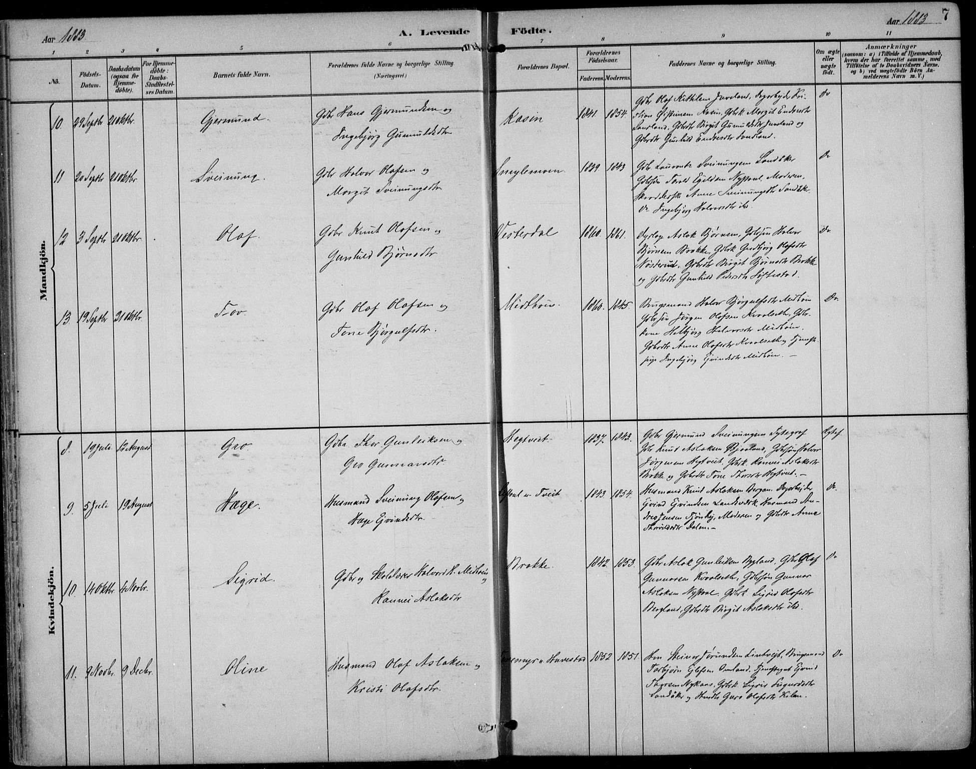 Kviteseid kirkebøker, SAKO/A-276/F/Fb/L0002: Parish register (official) no. II 2, 1882-1916, p. 7