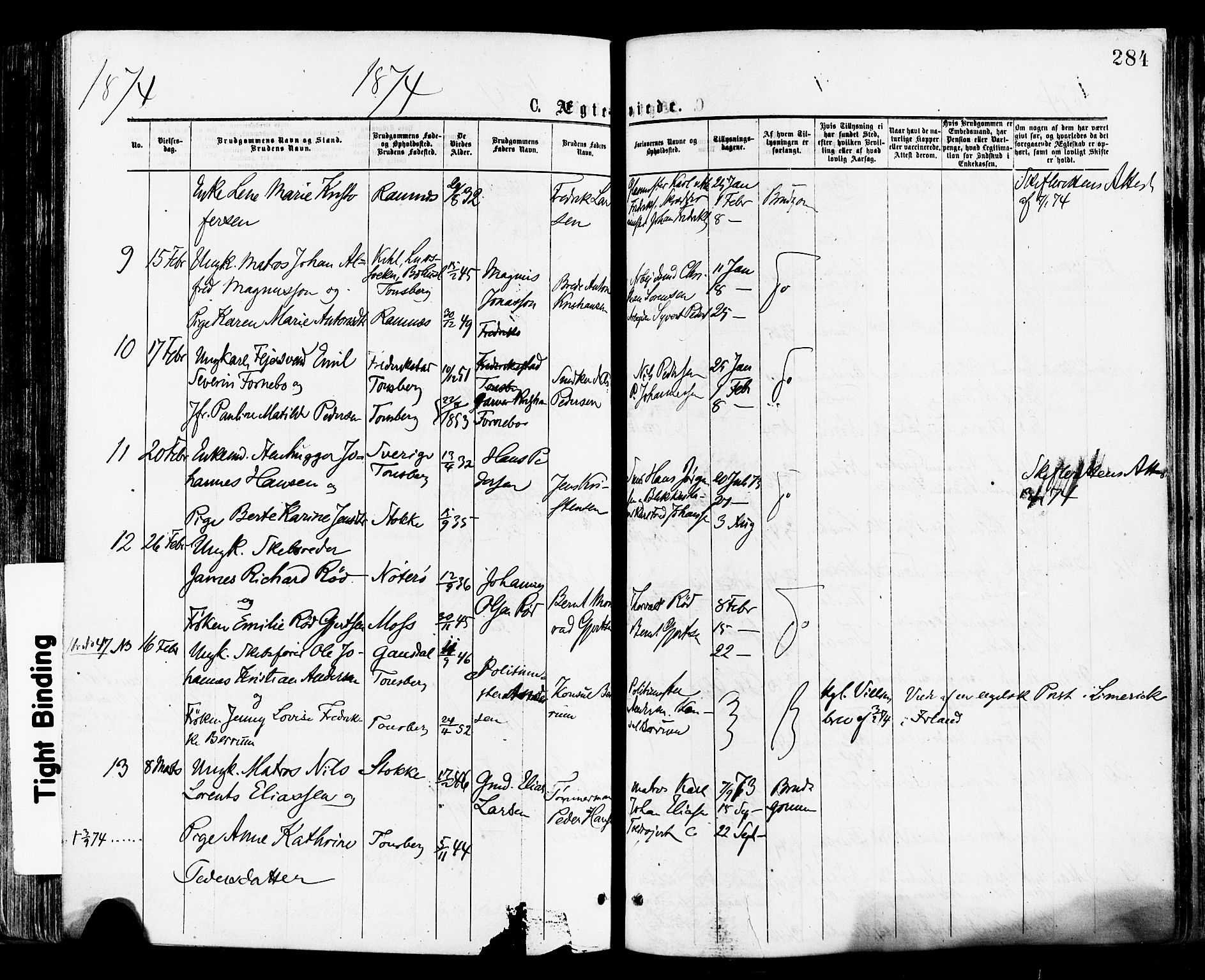 Tønsberg kirkebøker, AV/SAKO-A-330/F/Fa/L0010: Parish register (official) no. I 10, 1874-1880, p. 284