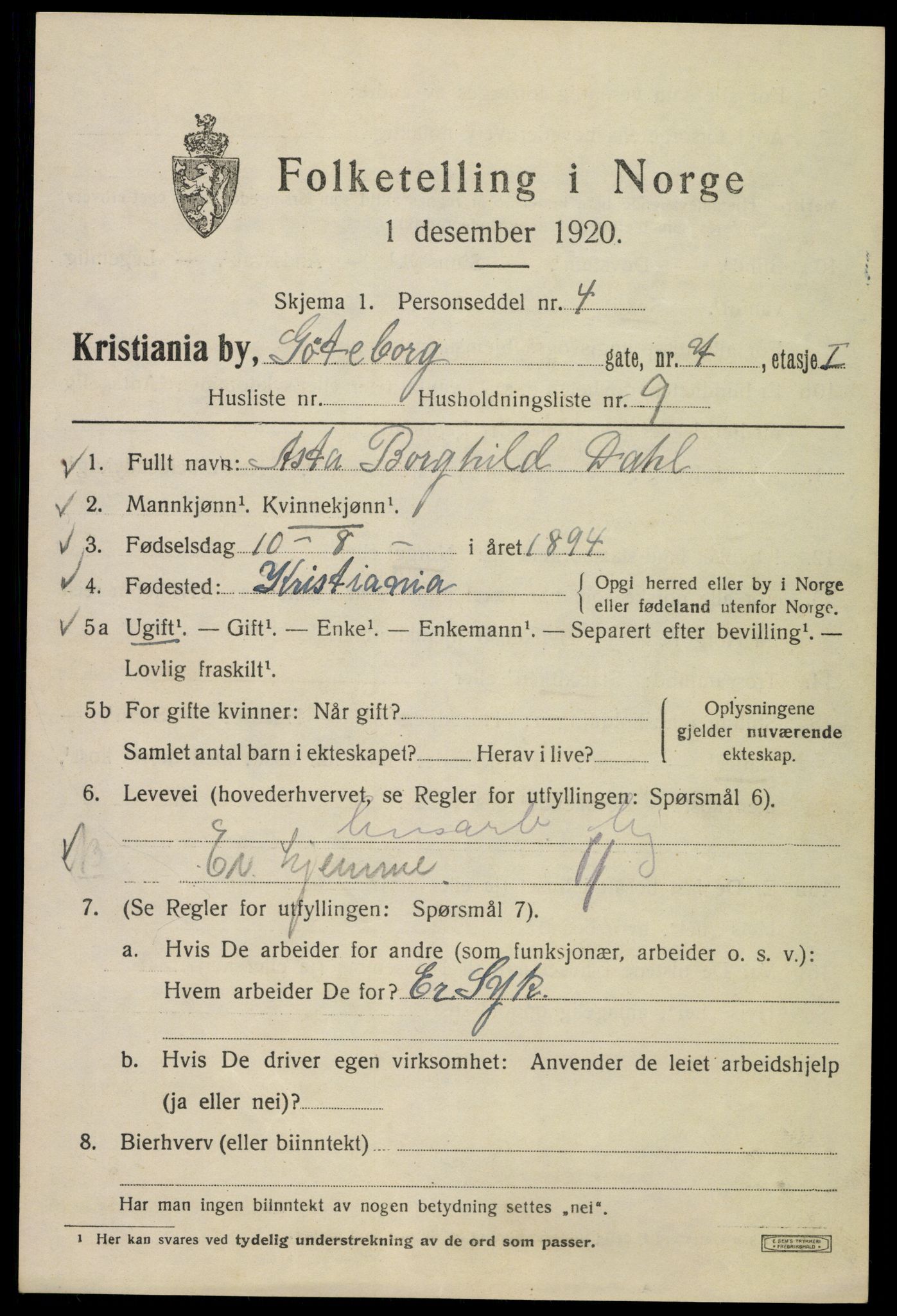 SAO, 1920 census for Kristiania, 1920, p. 262889