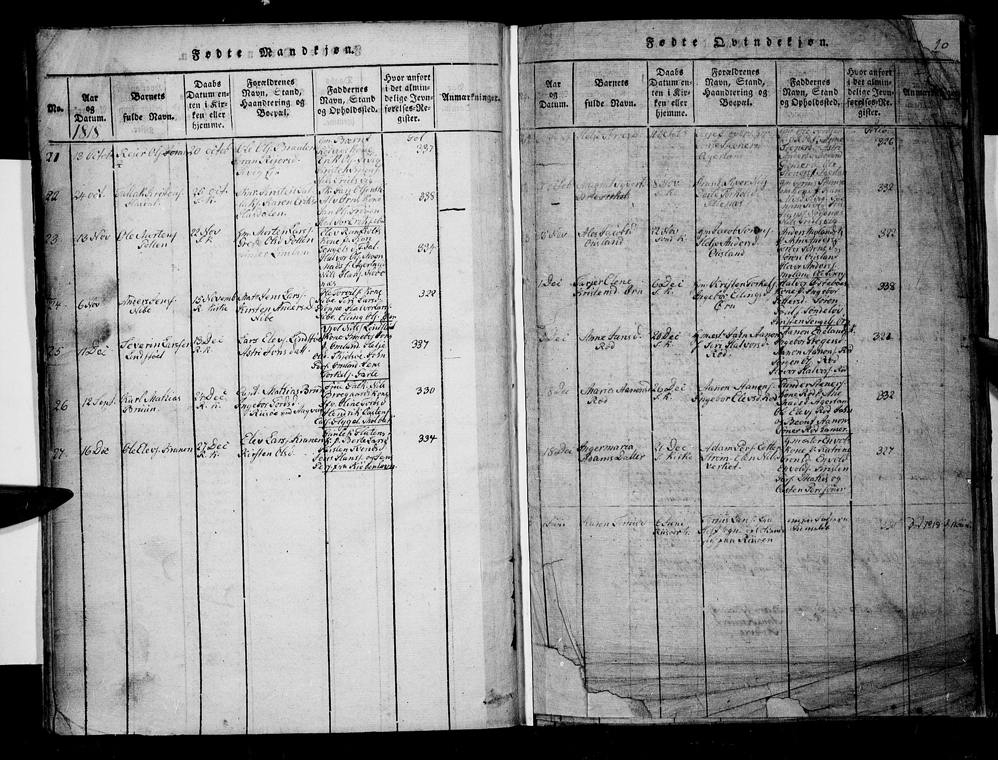 Søndeled sokneprestkontor, AV/SAK-1111-0038/F/Fa/L0001: Parish register (official) no. A 1, 1816-1838, p. 10