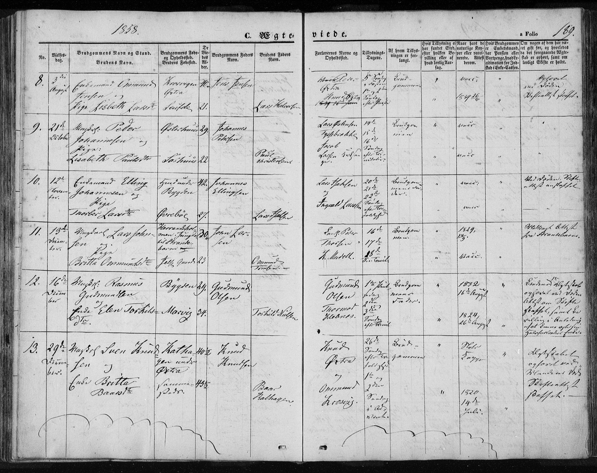 Jelsa sokneprestkontor, AV/SAST-A-101842/01/IV: Parish register (official) no. A 7, 1854-1866, p. 189