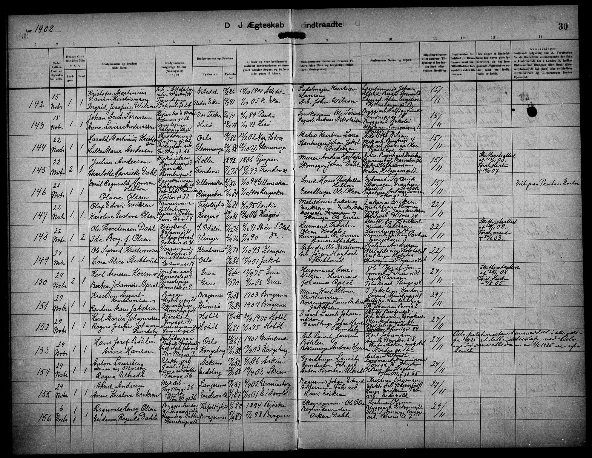 Paulus prestekontor Kirkebøker, AV/SAO-A-10871/F/Fa/L0017: Parish register (official) no. 17, 1906-1917, p. 30