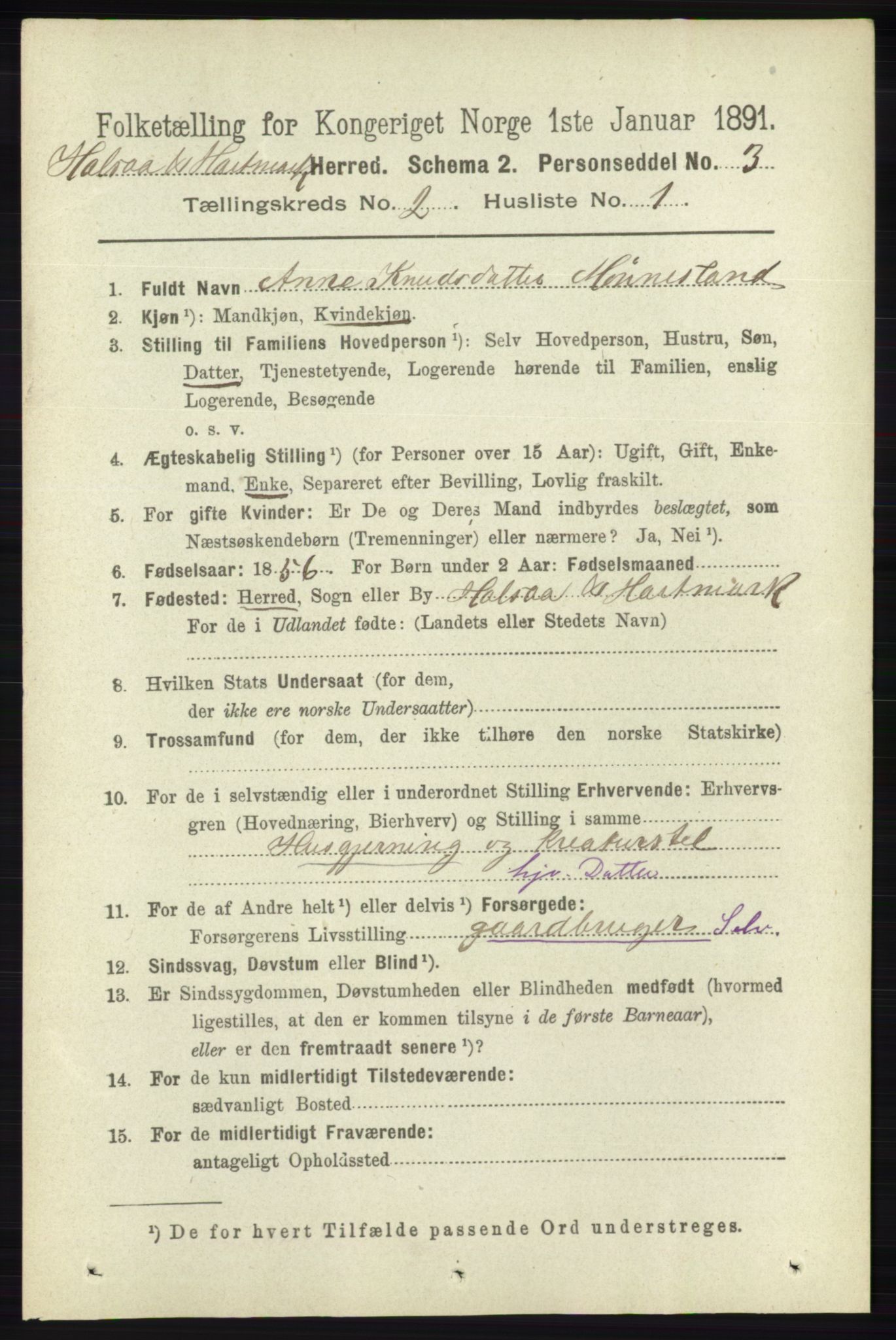 RA, 1891 census for 1019 Halse og Harkmark, 1891, p. 528