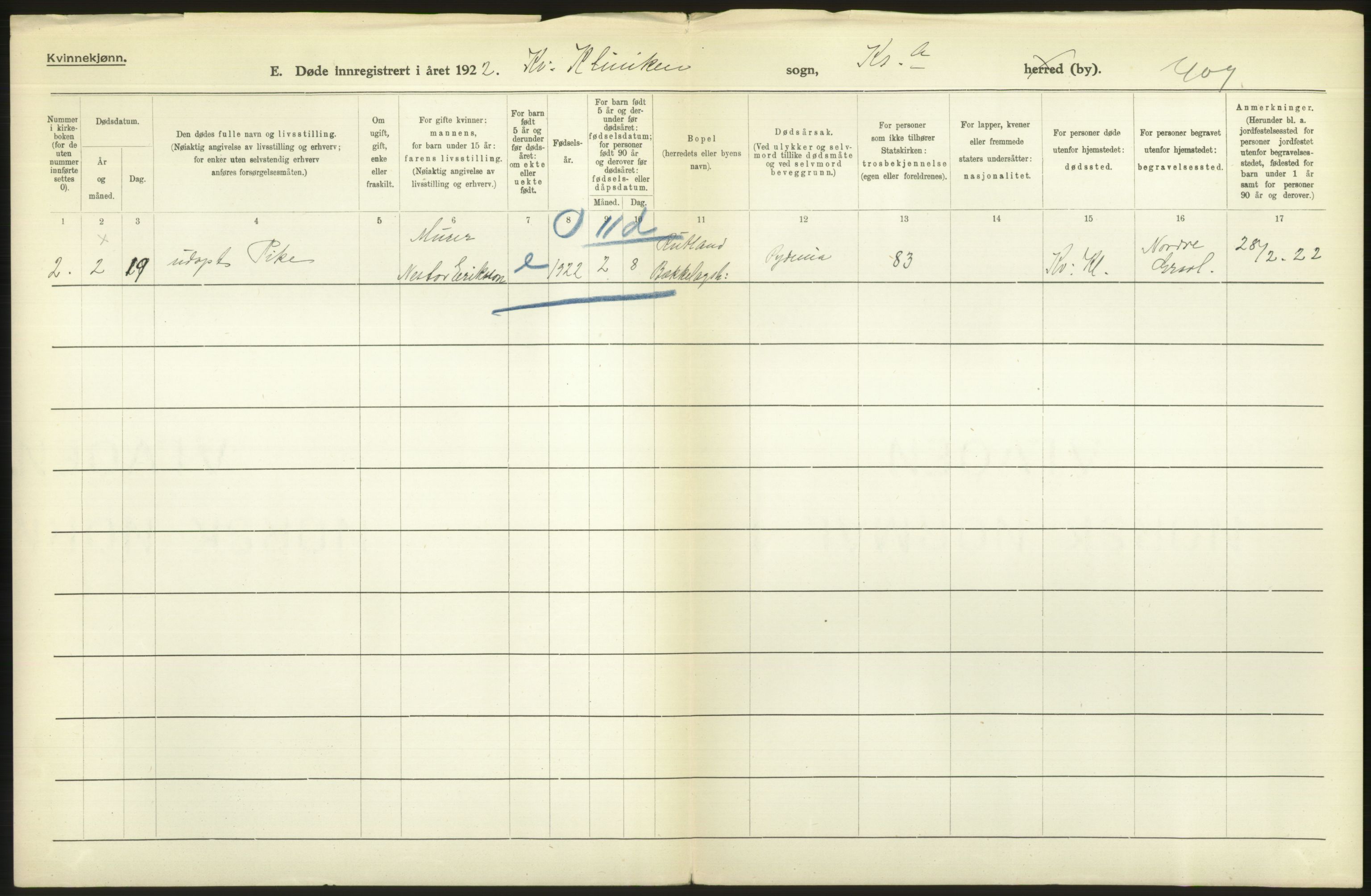 Statistisk sentralbyrå, Sosiodemografiske emner, Befolkning, AV/RA-S-2228/D/Df/Dfc/Dfcb/L0010: Kristiania: Døde, dødfødte, 1922, p. 612