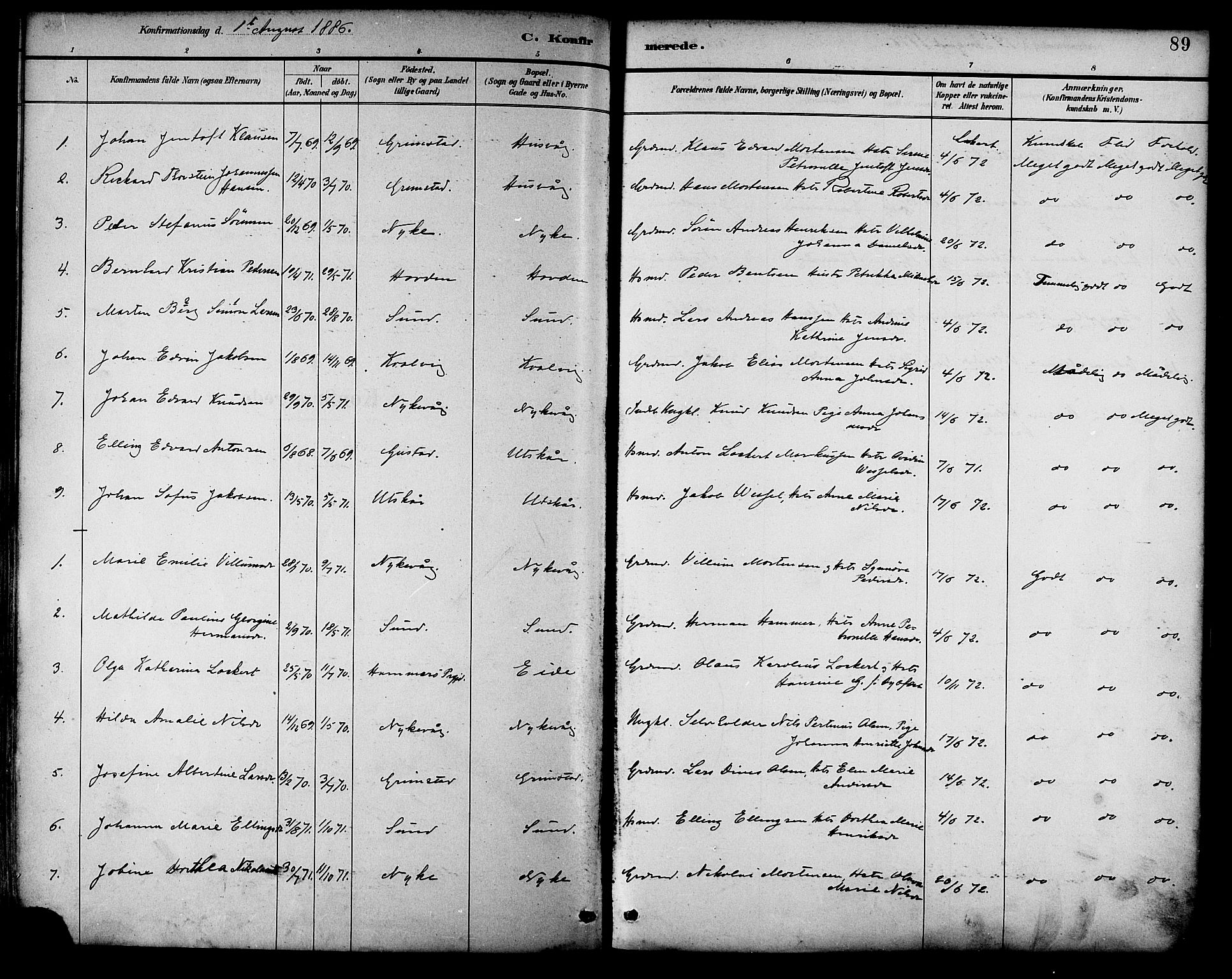 Ministerialprotokoller, klokkerbøker og fødselsregistre - Nordland, SAT/A-1459/892/L1320: Parish register (official) no. 892A01, 1886-1901, p. 89