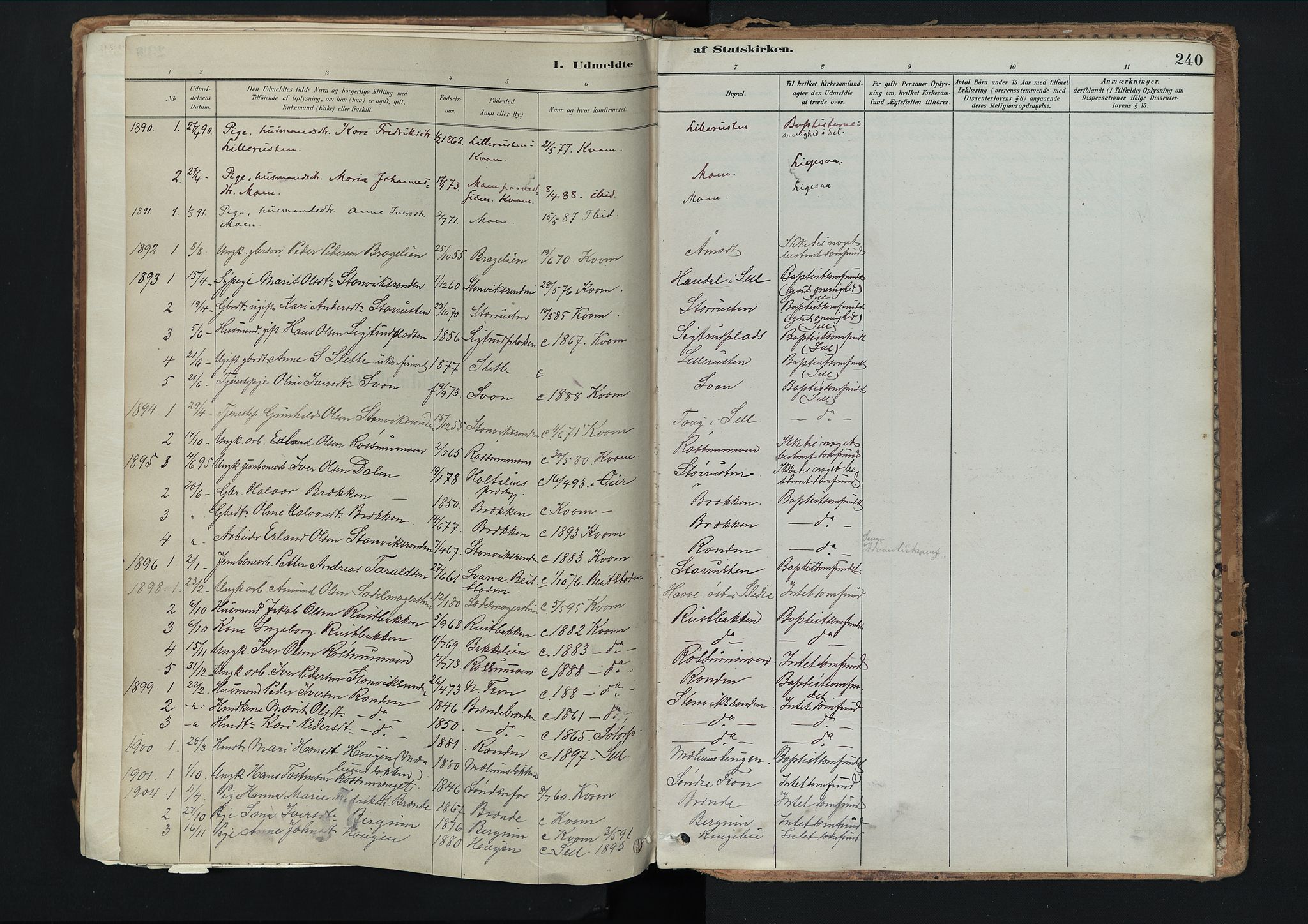 Nord-Fron prestekontor, SAH/PREST-080/H/Ha/Haa/L0003: Parish register (official) no. 3, 1884-1914, p. 240