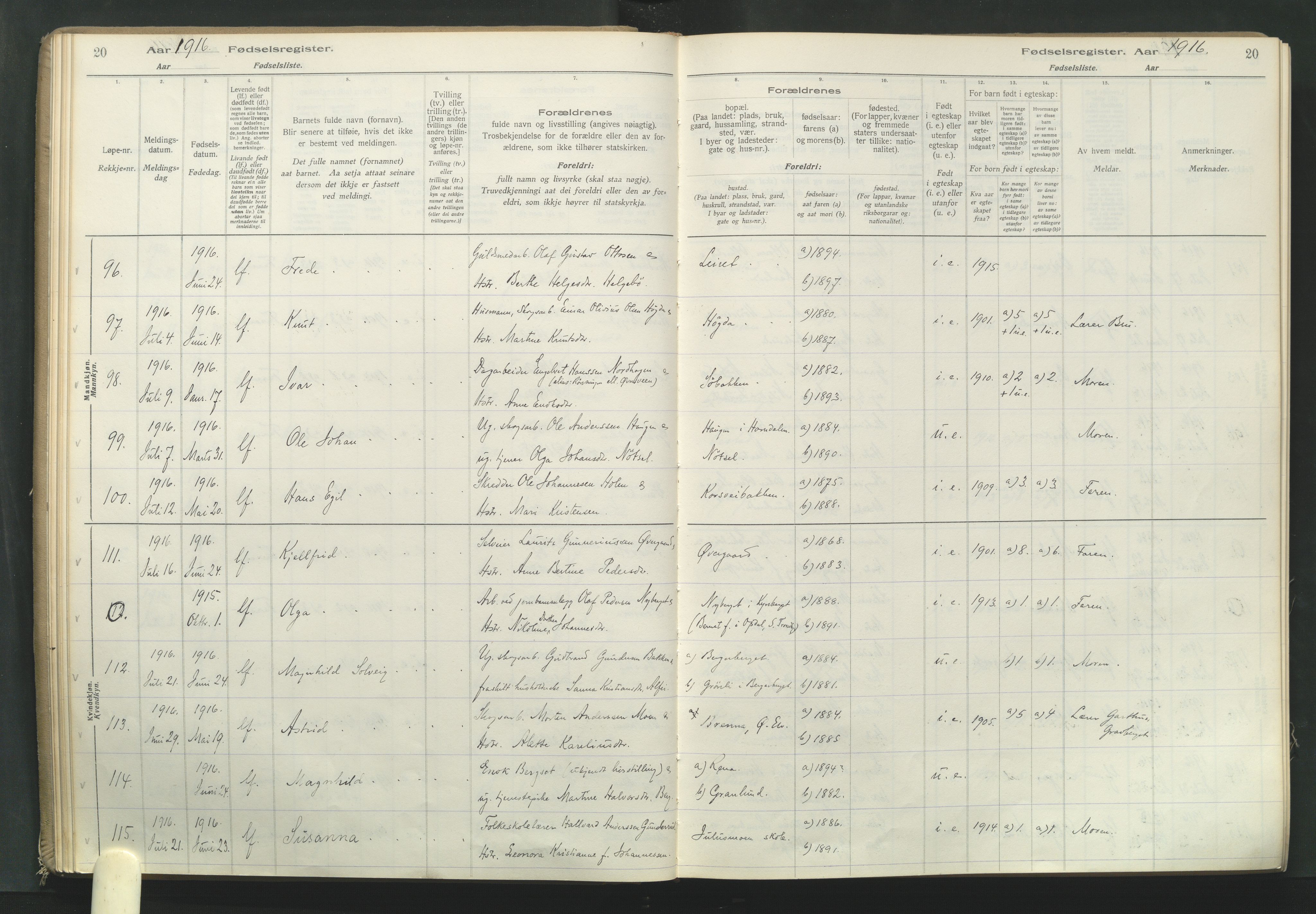 Elverum prestekontor, AV/SAH-PREST-044/I/Id/L0001: Birth register no. 1, 1916-1921
