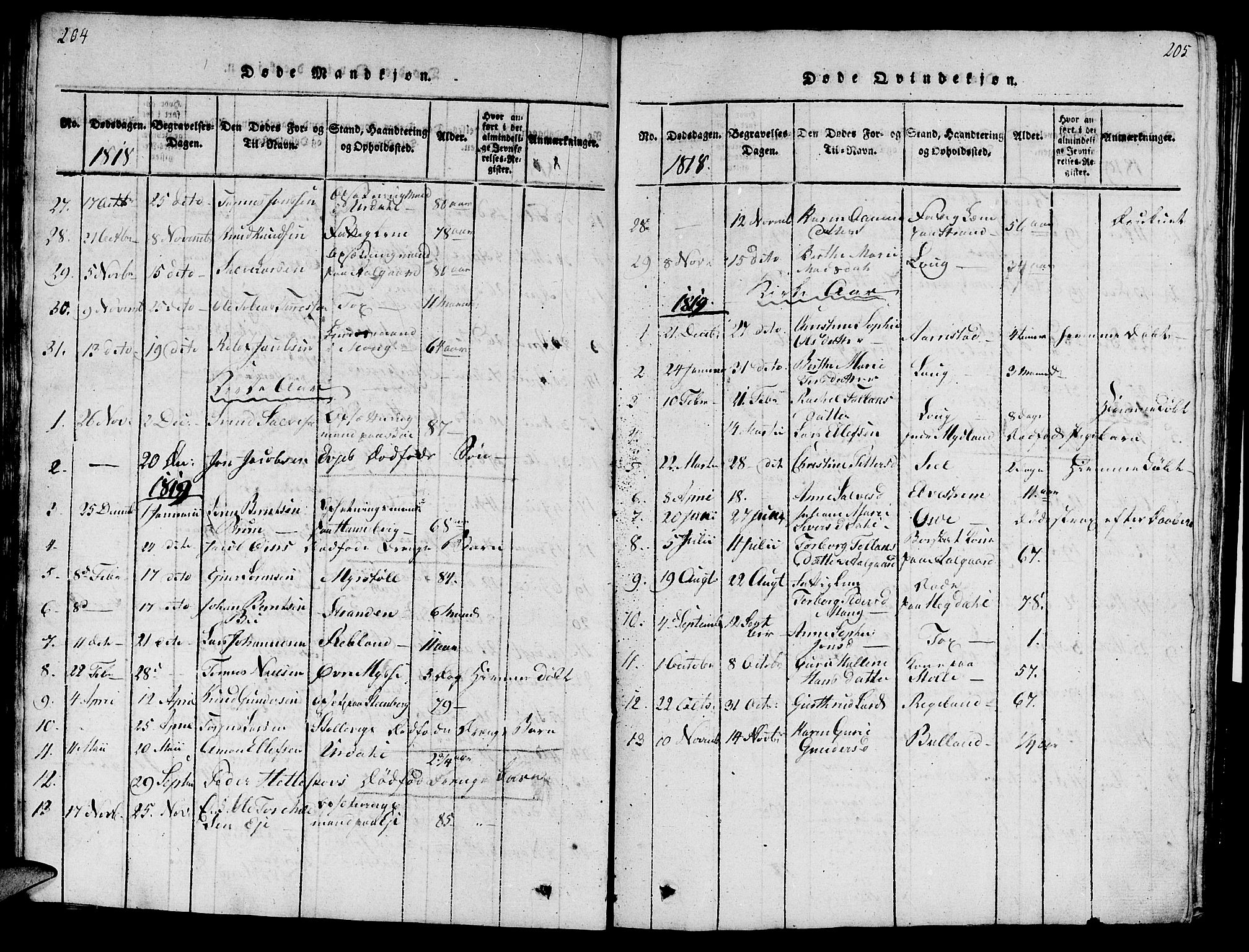 Sokndal sokneprestkontor, SAST/A-101808: Parish register (official) no. A 6, 1815-1826, p. 204-205