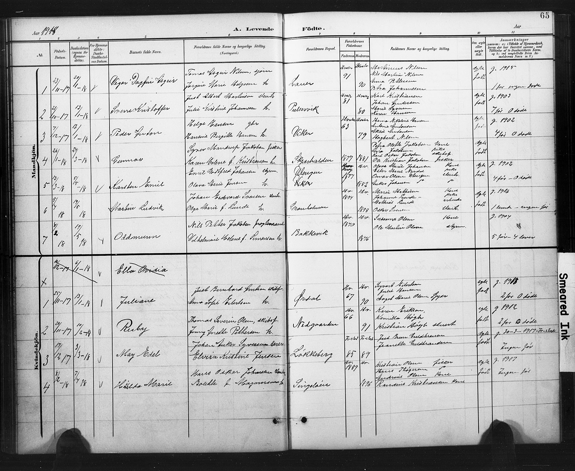 Hvaler prestekontor Kirkebøker, AV/SAO-A-2001/G/Ga/L0001: Parish register (copy) no. I 1, 1901-1930, p. 65