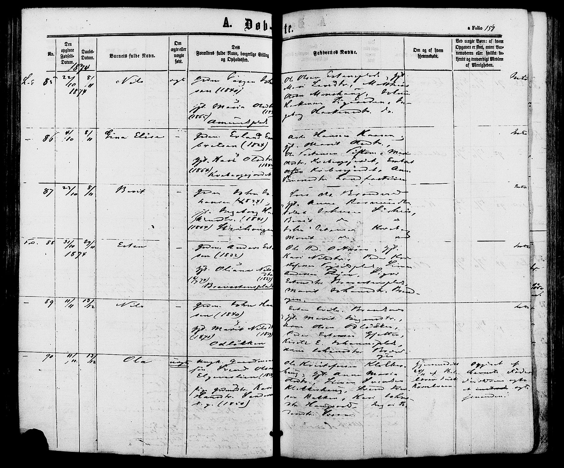 Alvdal prestekontor, AV/SAH-PREST-060/H/Ha/Haa/L0001: Parish register (official) no. 1, 1863-1882, p. 158