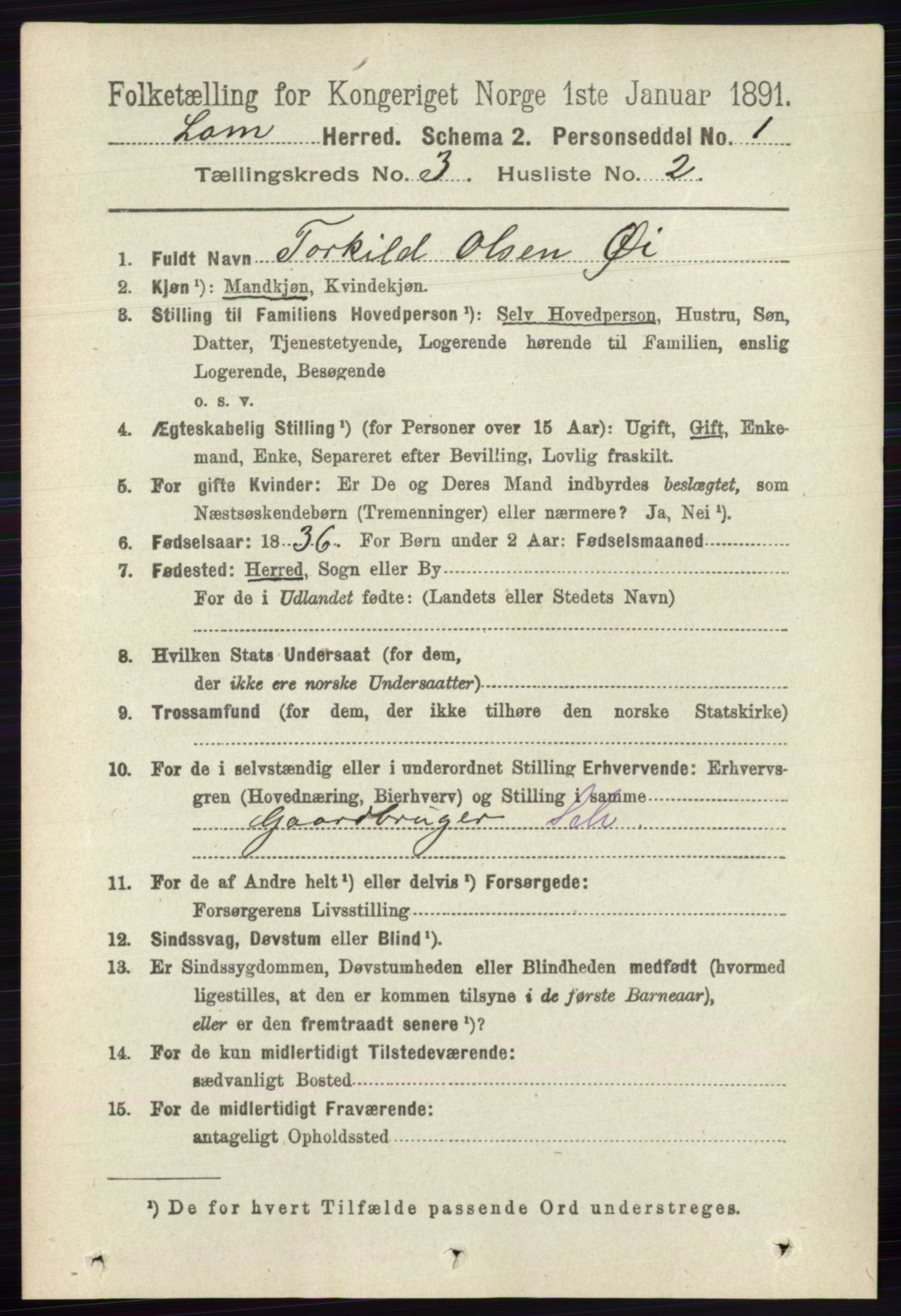 RA, 1891 census for 0514 Lom, 1891, p. 1265