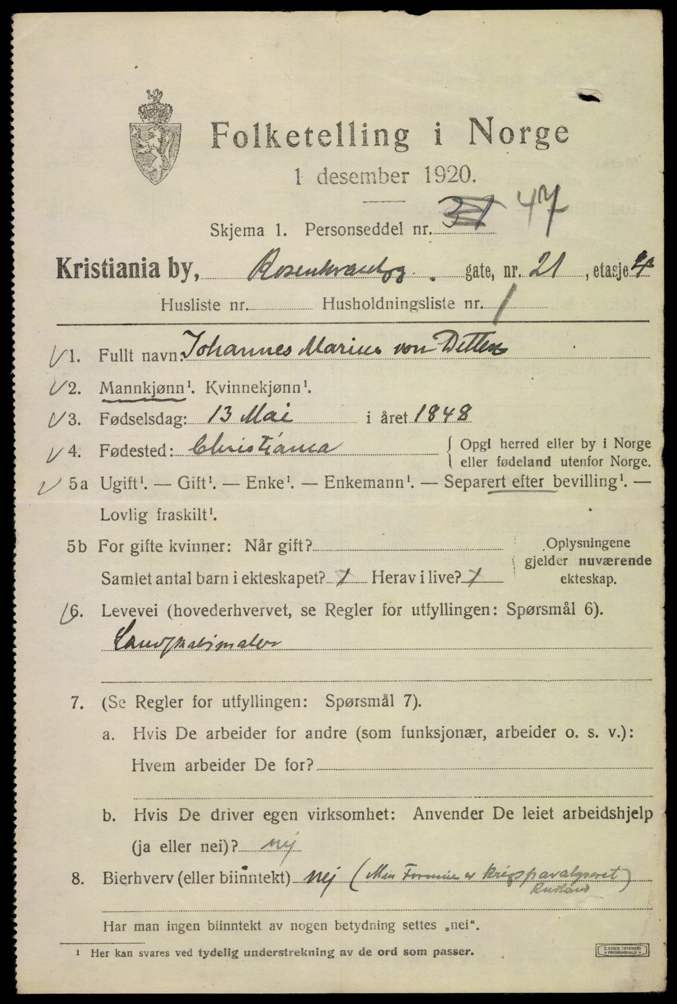 SAO, 1920 census for Kristiania, 1920, p. 467357