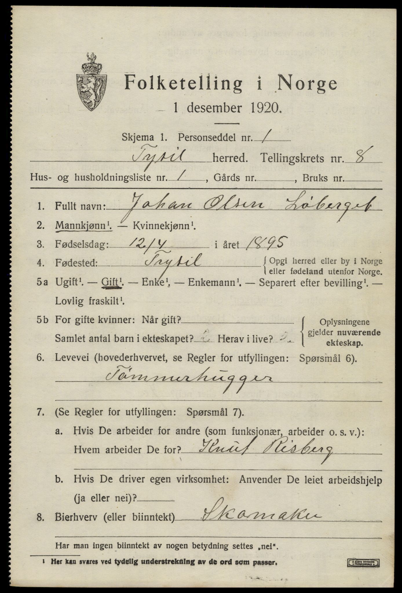 SAH, 1920 census for Trysil, 1920, p. 6221