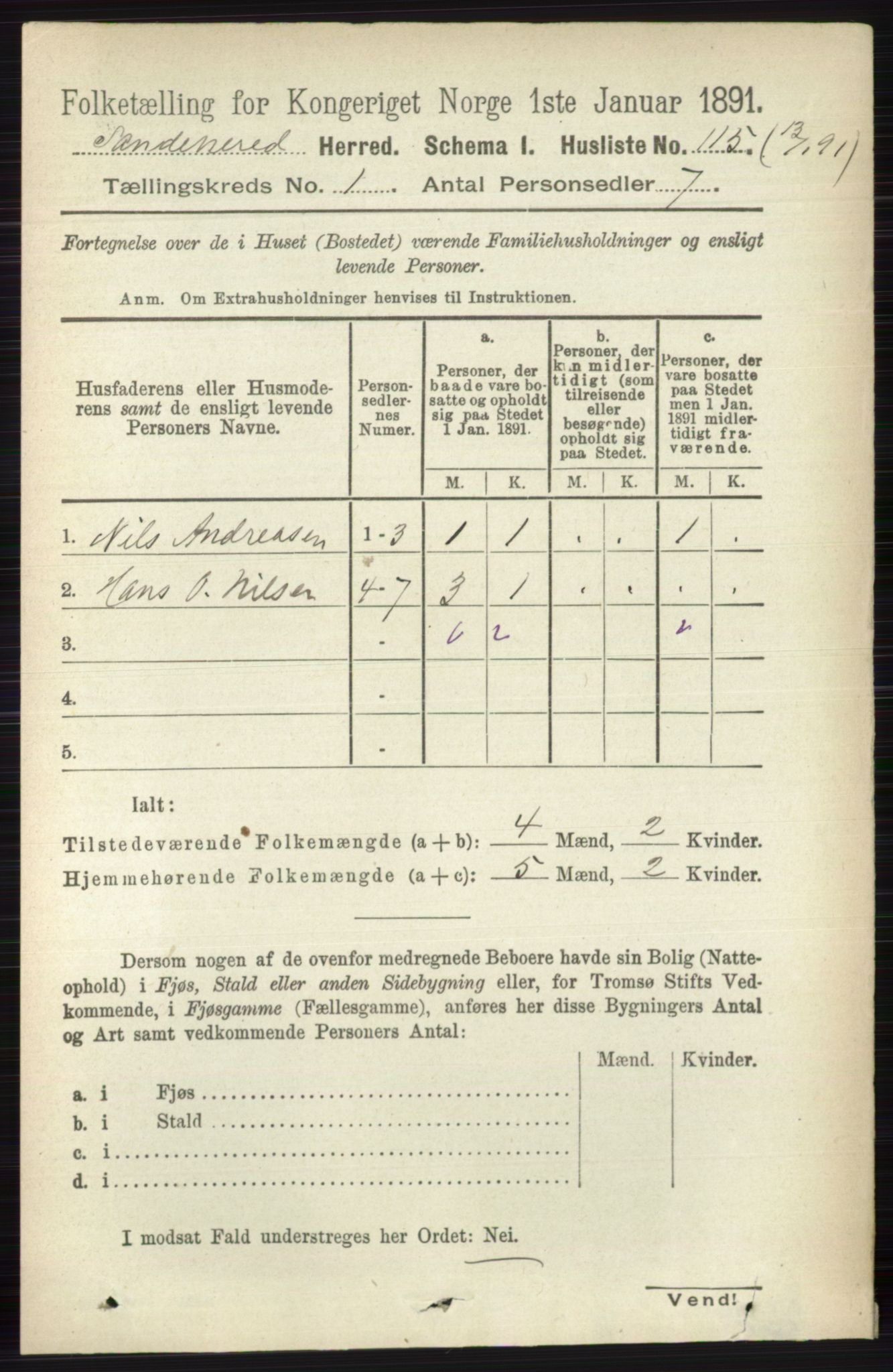 RA, 1891 census for 0724 Sandeherred, 1891, p. 164