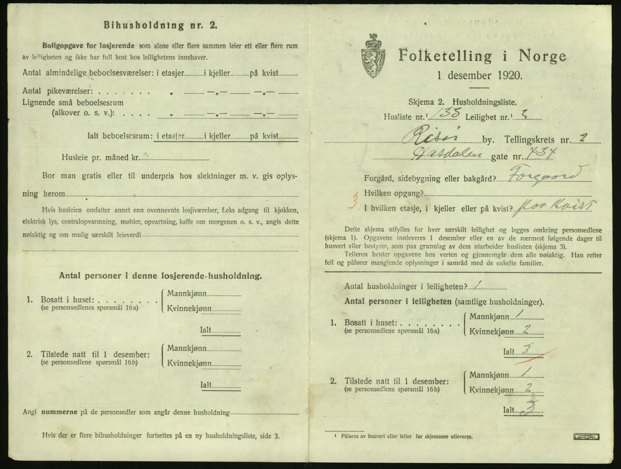 SAK, 1920 census for Risør, 1920, p. 2325