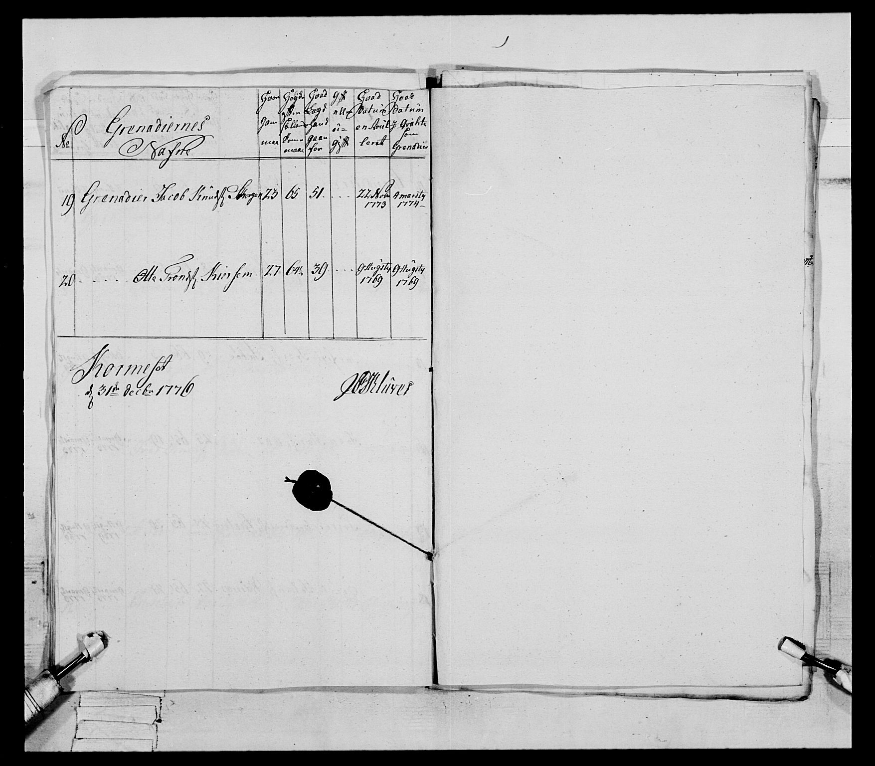 Generalitets- og kommissariatskollegiet, Det kongelige norske kommissariatskollegium, AV/RA-EA-5420/E/Eh/L0077: 2. Trondheimske nasjonale infanteriregiment, 1774-1778, p. 134