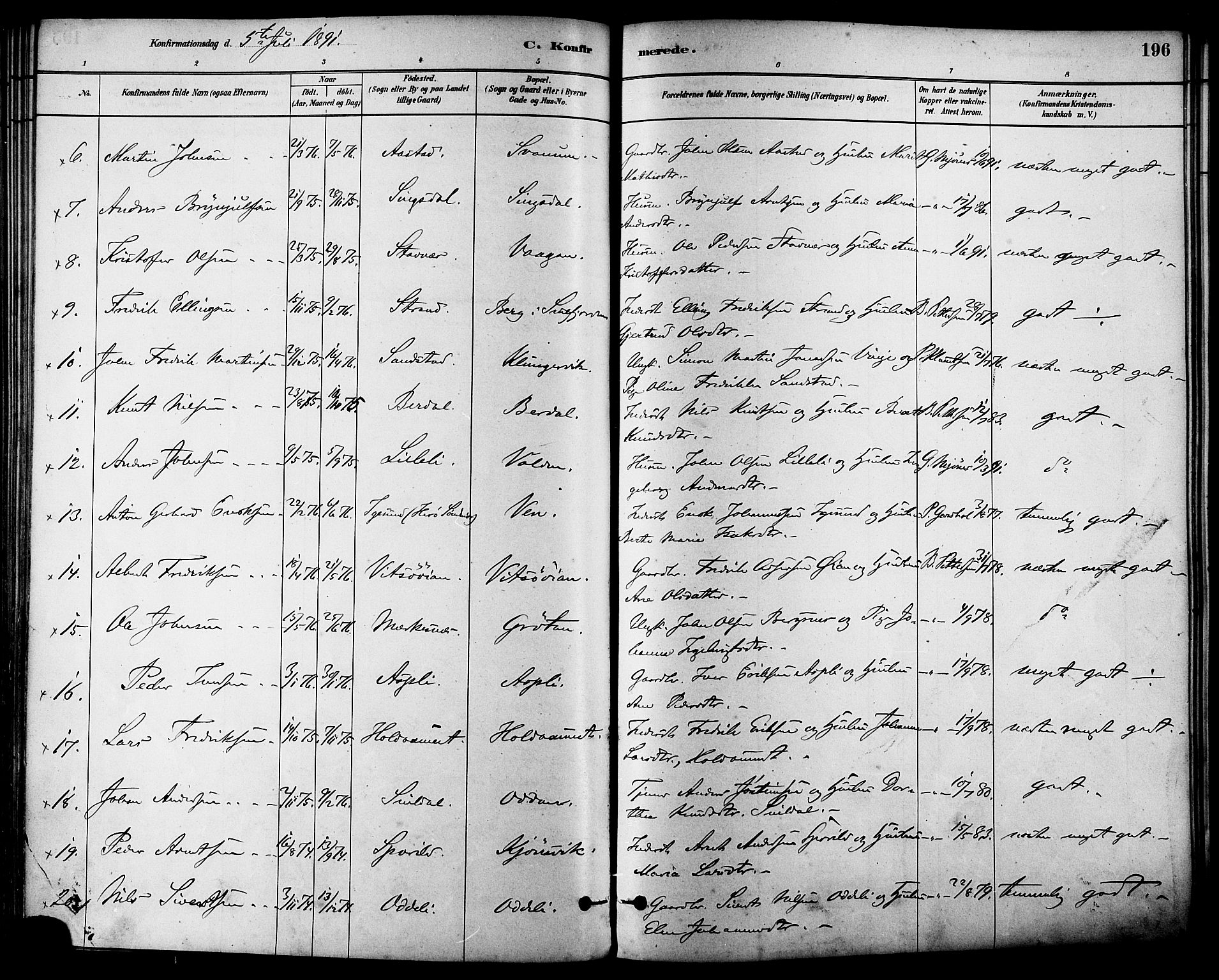 Ministerialprotokoller, klokkerbøker og fødselsregistre - Sør-Trøndelag, AV/SAT-A-1456/630/L0496: Parish register (official) no. 630A09, 1879-1895, p. 196