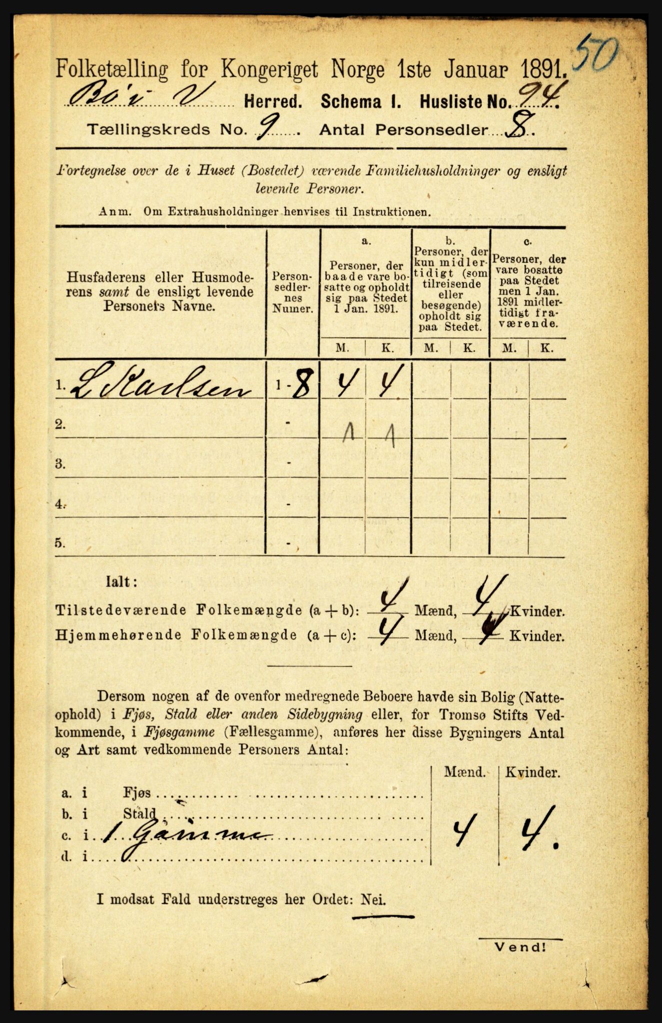 RA, 1891 census for 1867 Bø, 1891, p. 3311