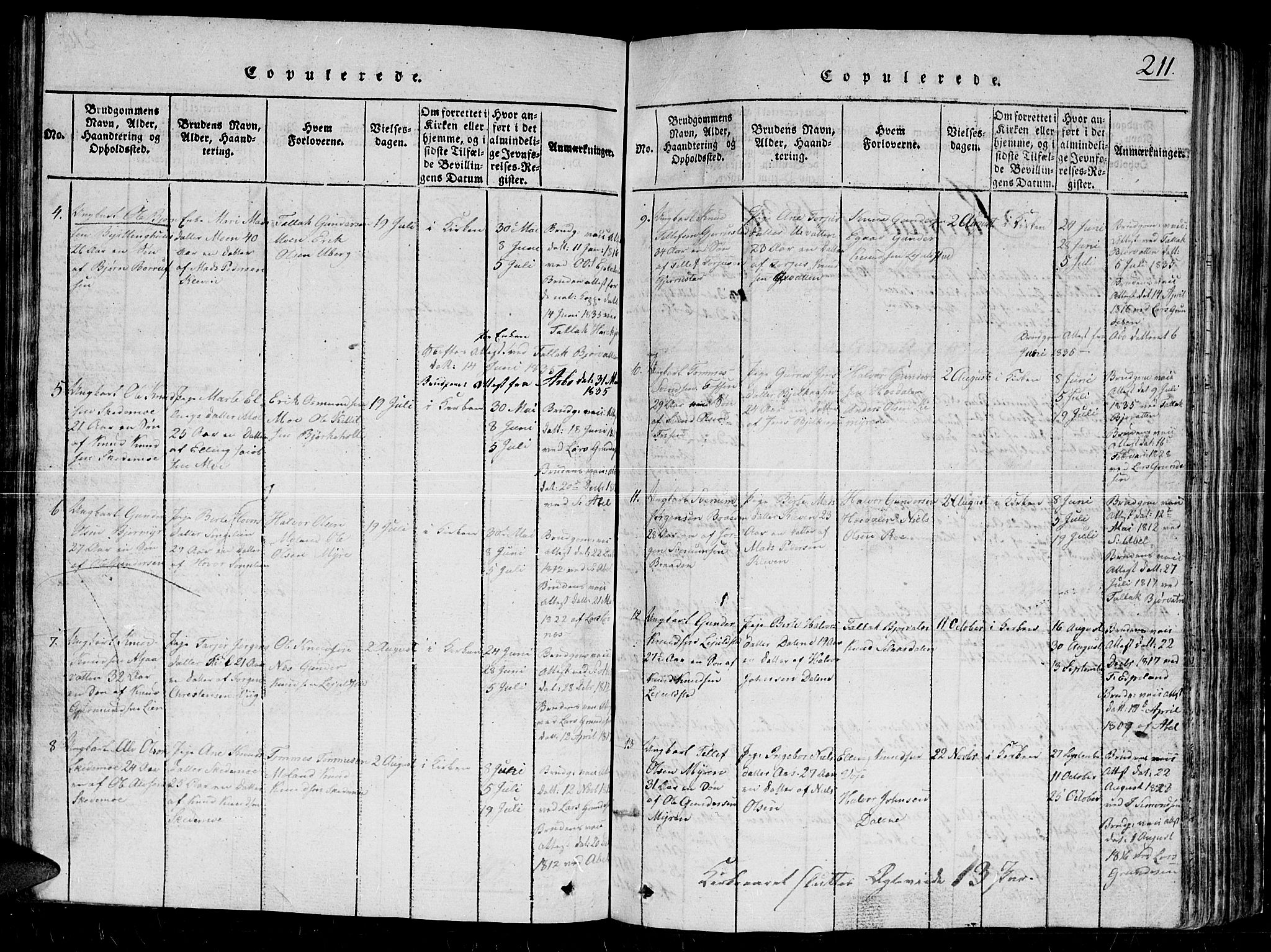 Gjerstad sokneprestkontor, AV/SAK-1111-0014/F/Fb/Fbb/L0001: Parish register (copy) no. B 1, 1813-1863, p. 211