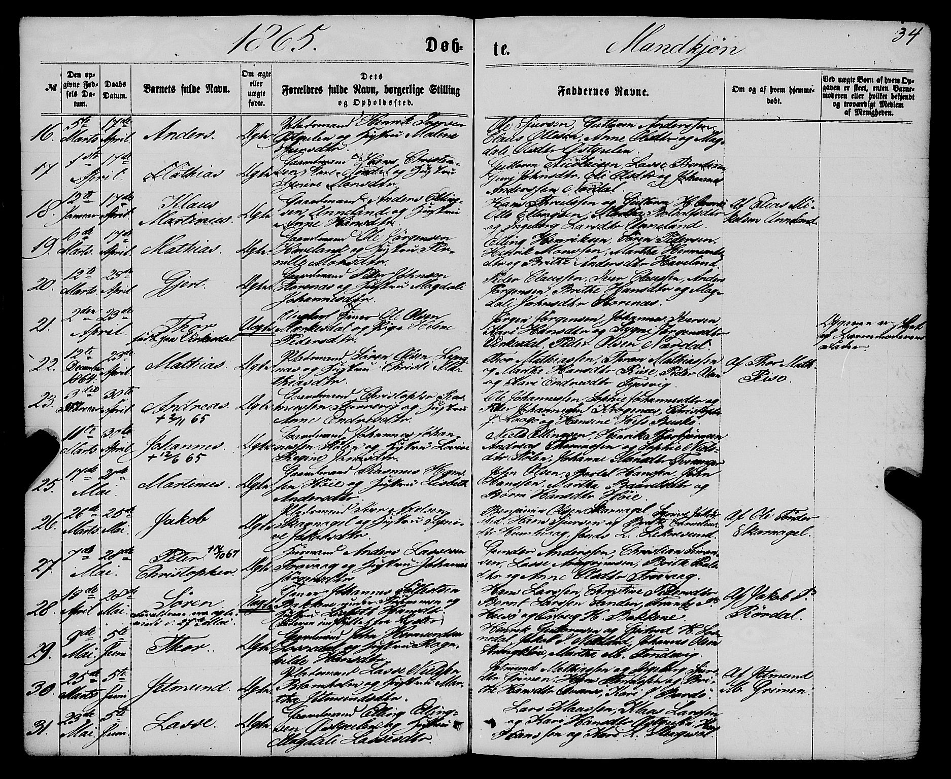 Gulen sokneprestembete, AV/SAB-A-80201/H/Haa/Haaa/L0022: Parish register (official) no. A 22, 1859-1869, p. 34