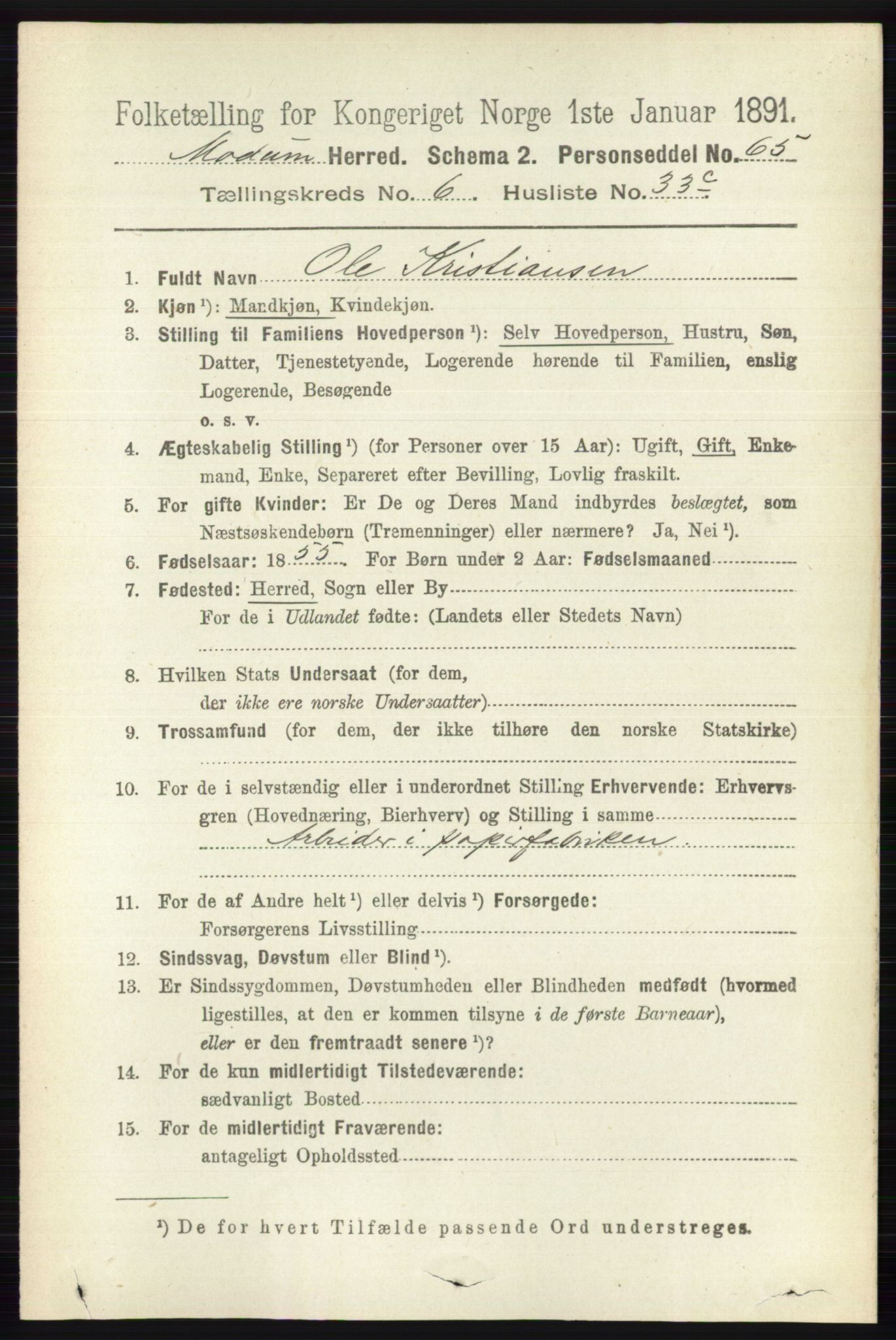 RA, 1891 census for 0623 Modum, 1891, p. 2452