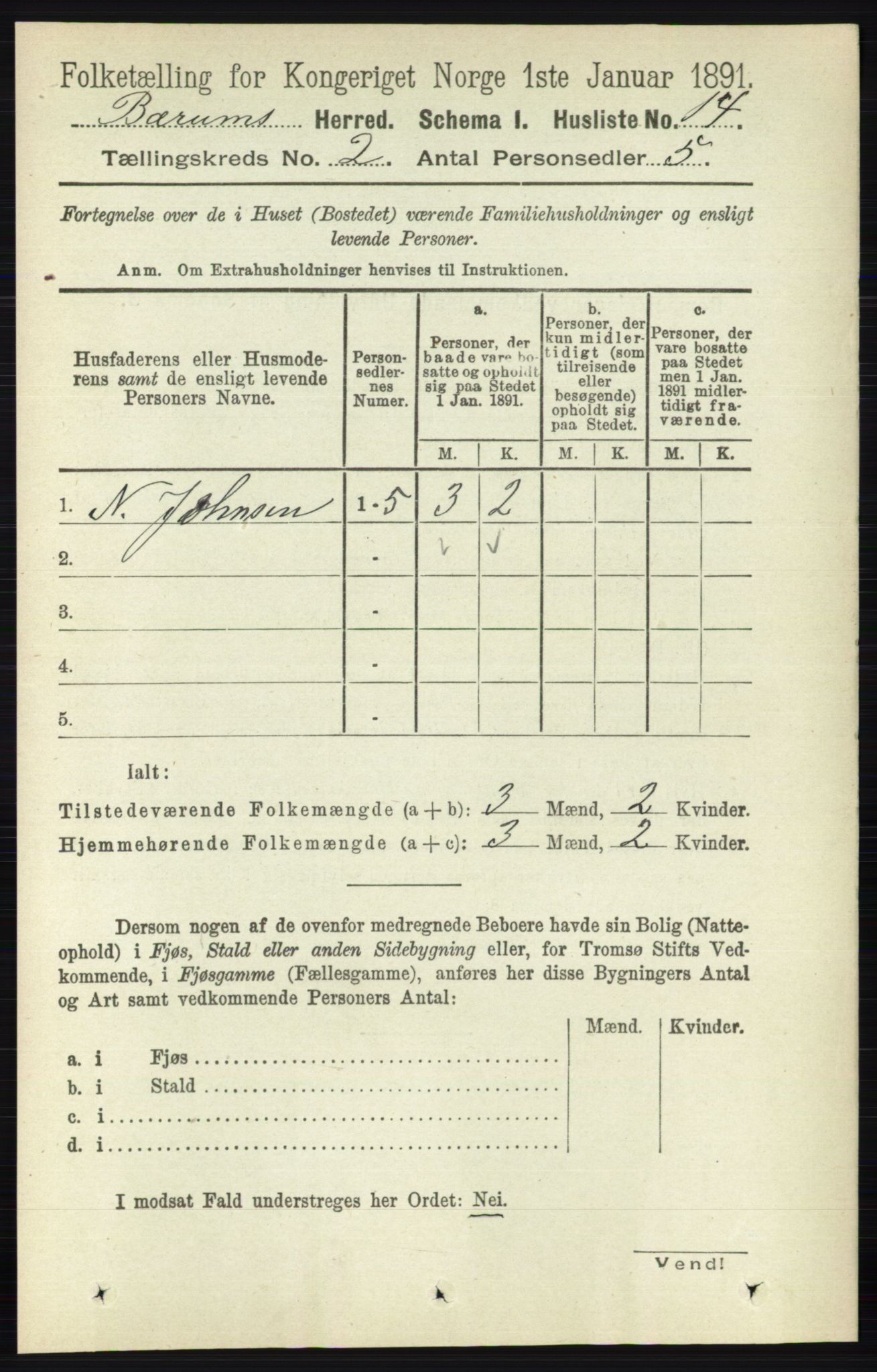 RA, 1891 census for 0219 Bærum, 1891, p. 964